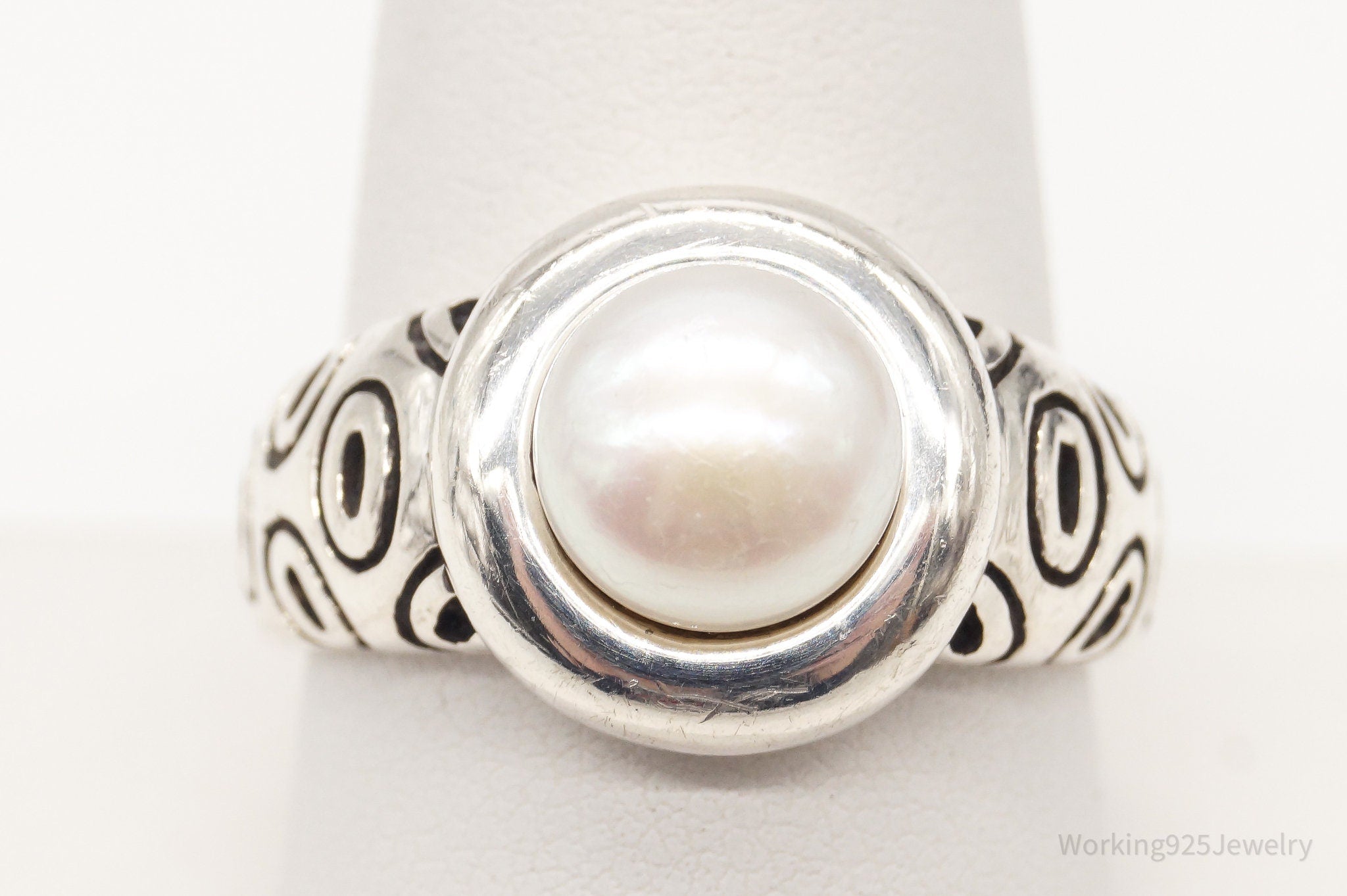 Vintage Pearl Sterling Silver Ring - Size 9.75