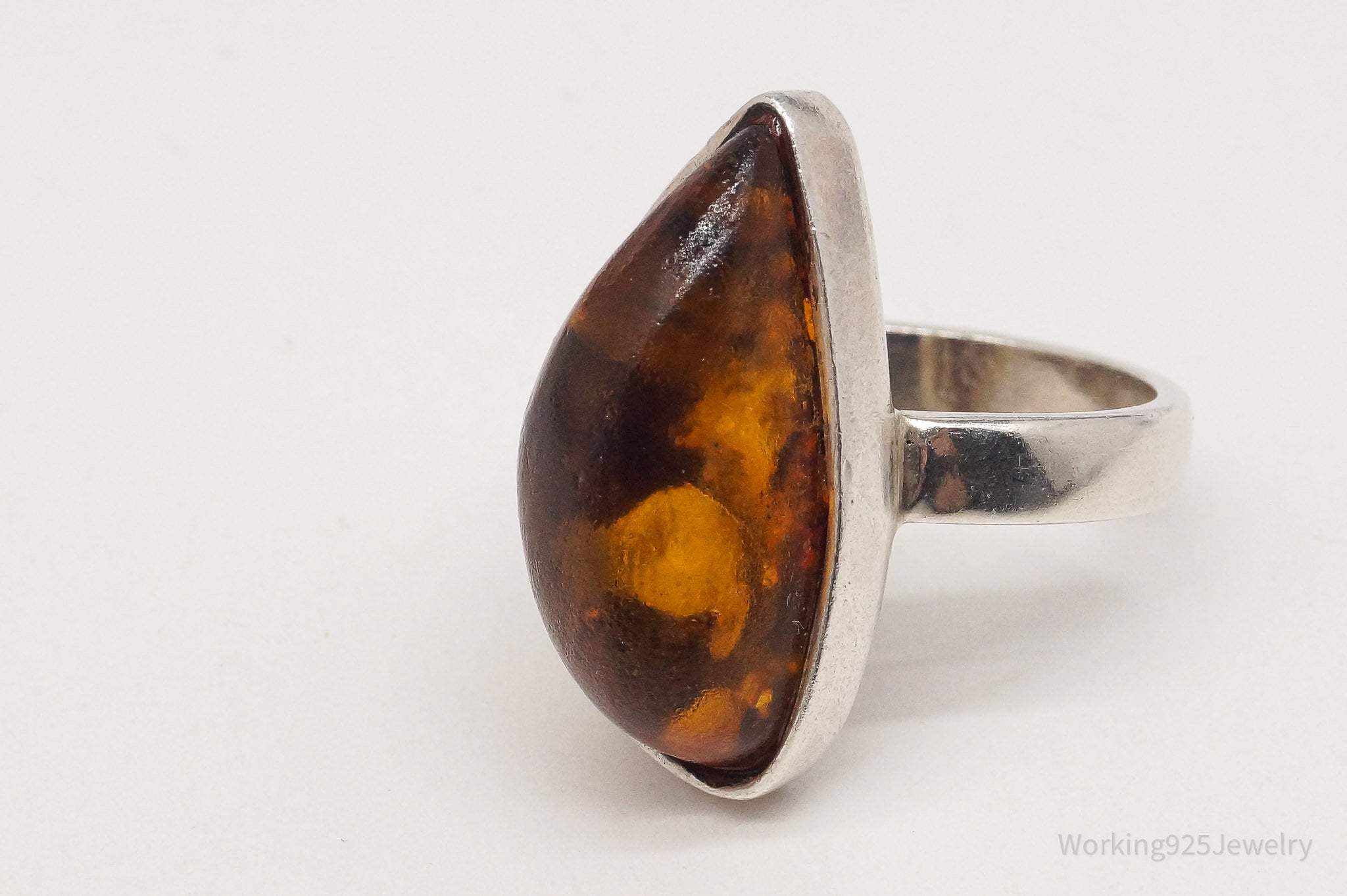 Vintage Large Baltic Amber Sterling Silver Ring Size 7.5