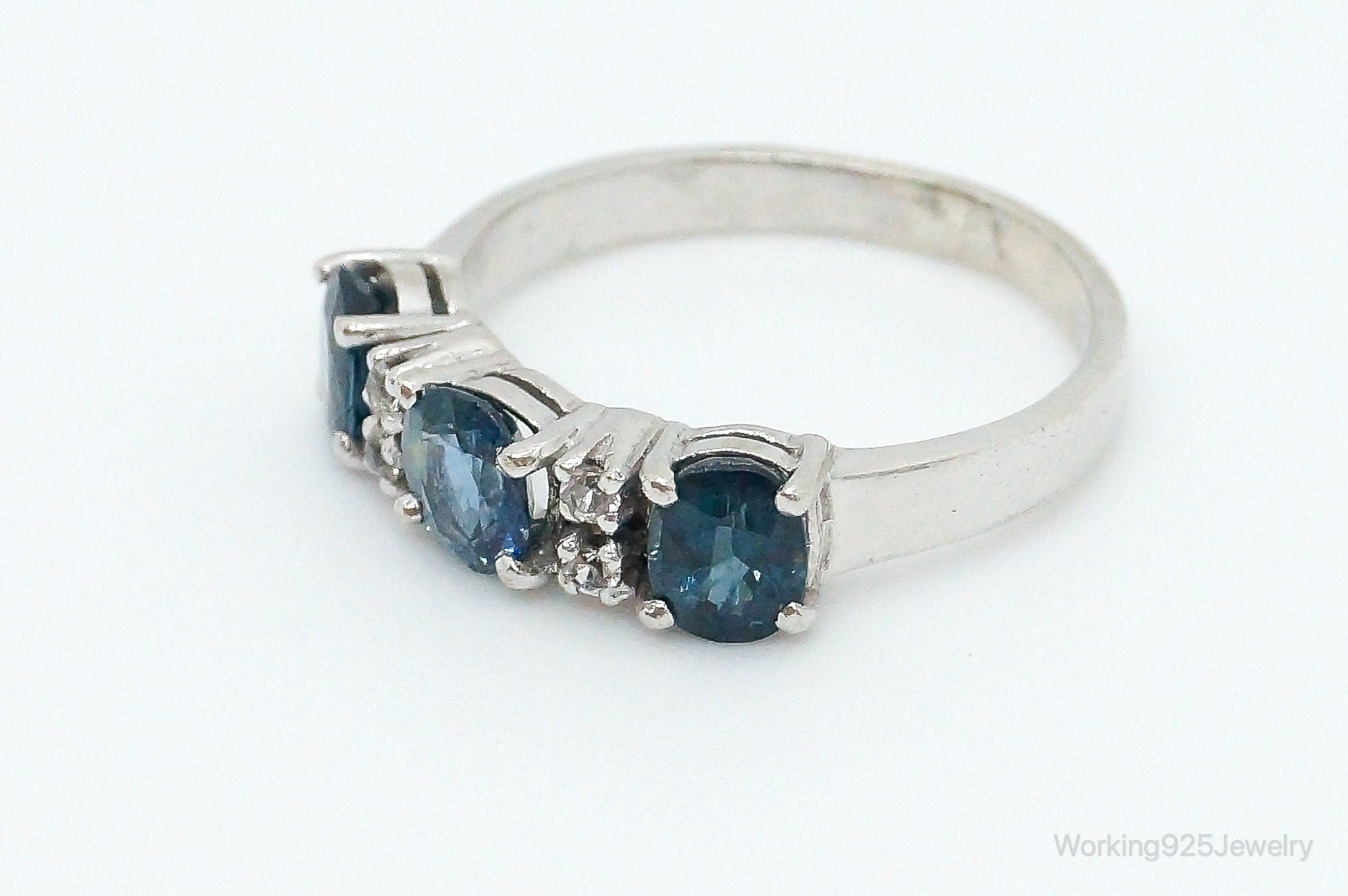 Vintage London Blue Topaz Cubic Zirconia Sterling Silver Ring - Size 5