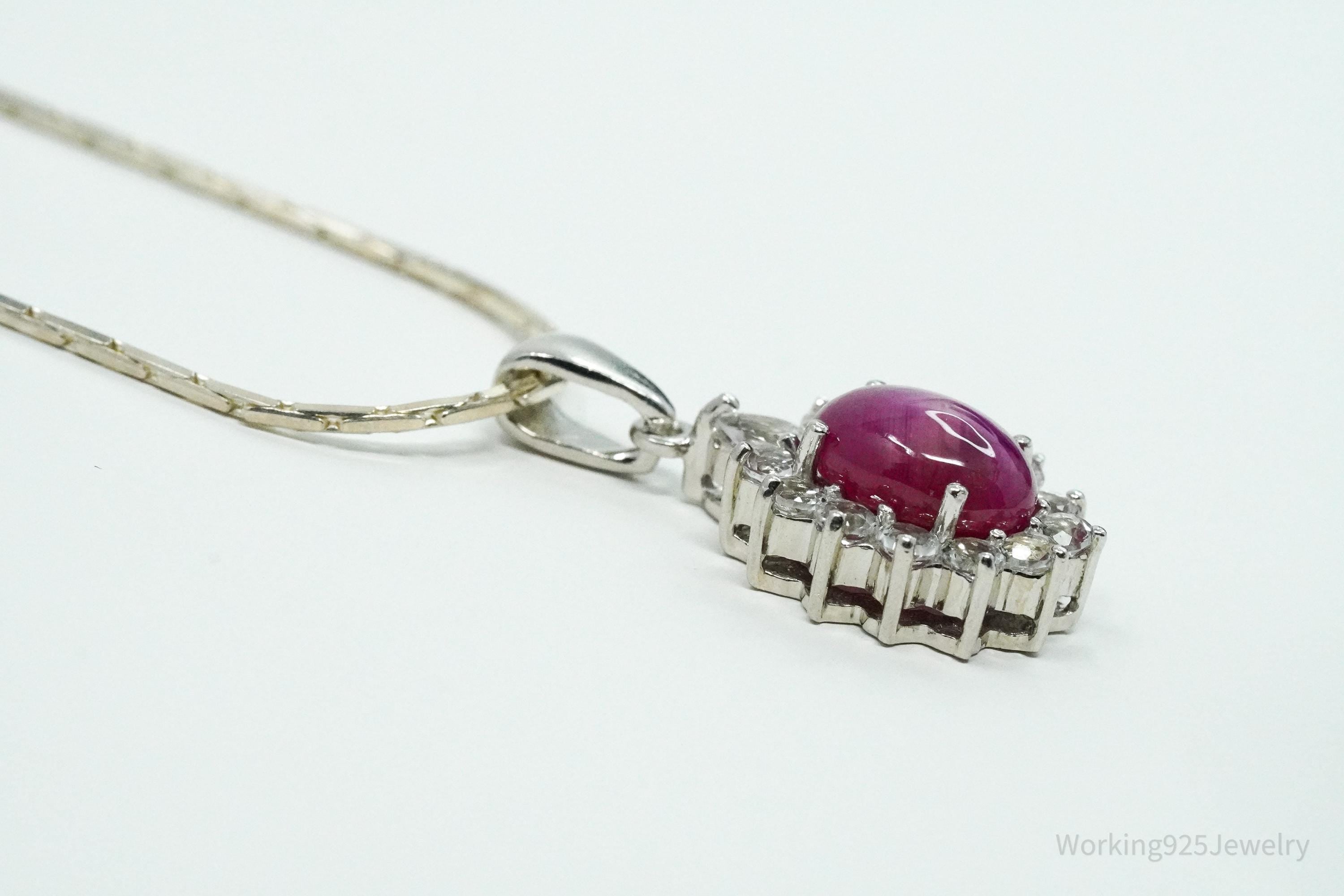 TGGC Ruby & White Sapphire Sterling Silver Necklace 18"