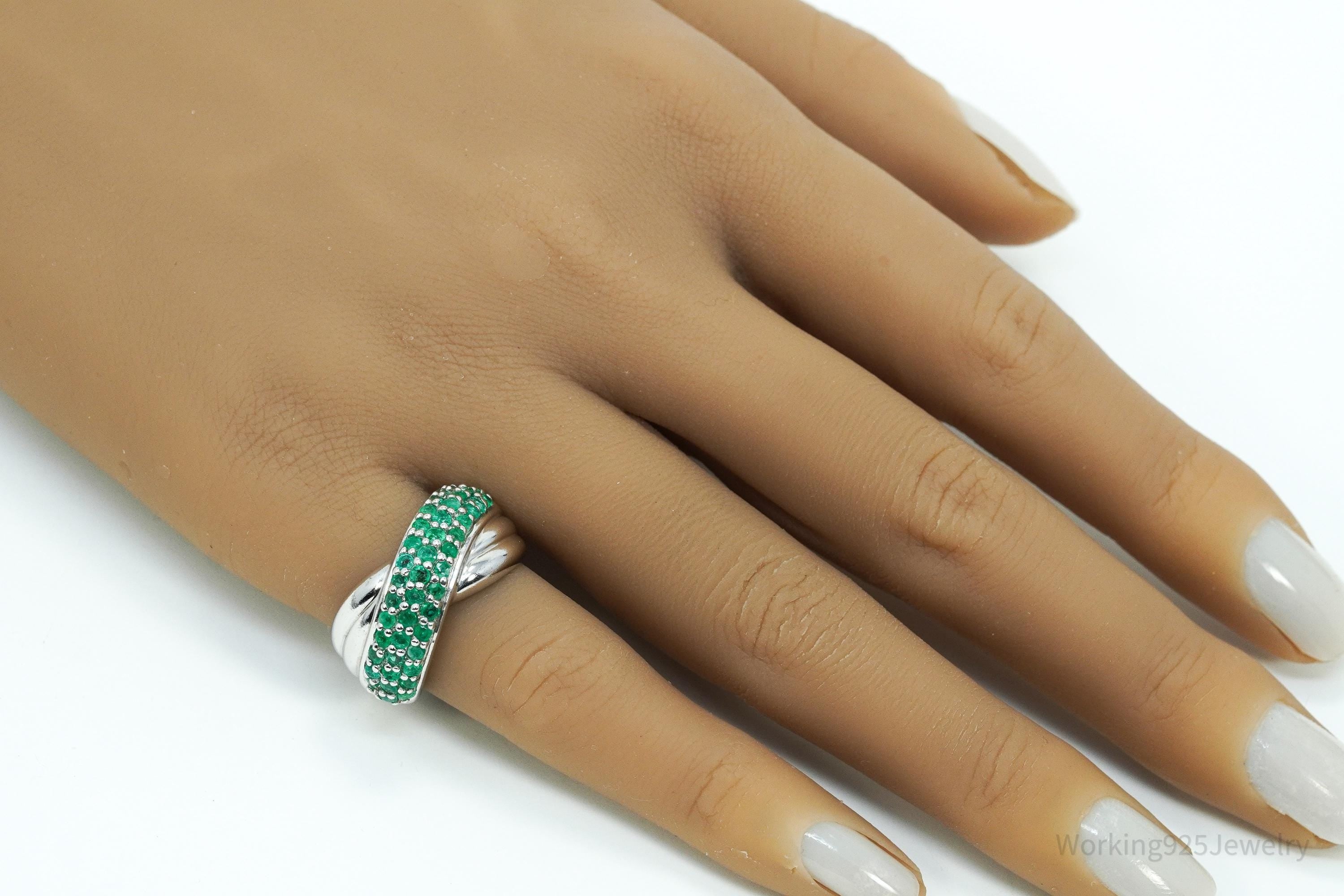 Vintage CNA Emerald Sterling Silver Ring - Size 6