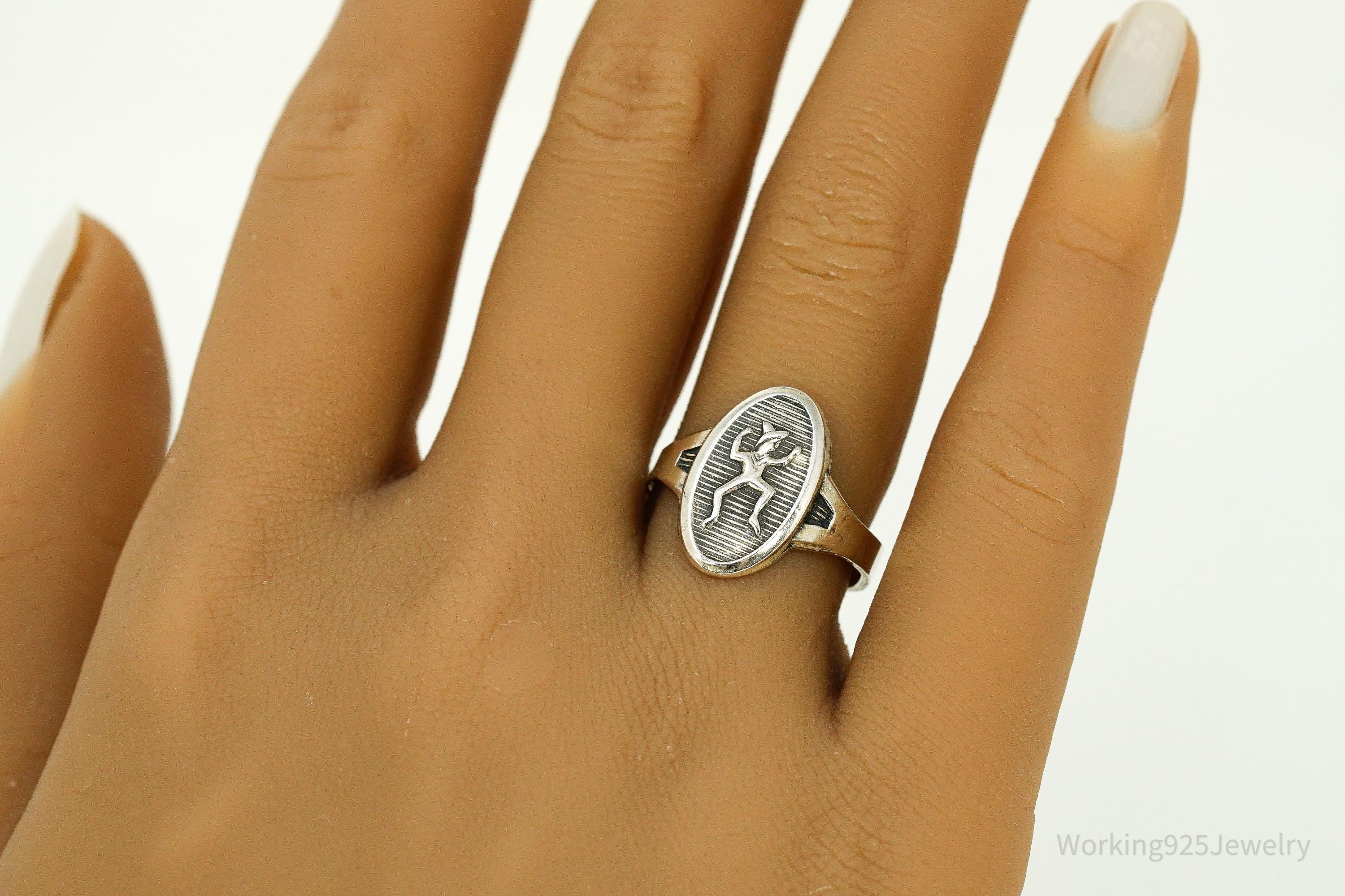 Vintage 1940s Girl Scout Brownie Scouts Sterling Silver Ring - Size 8 Adjustable