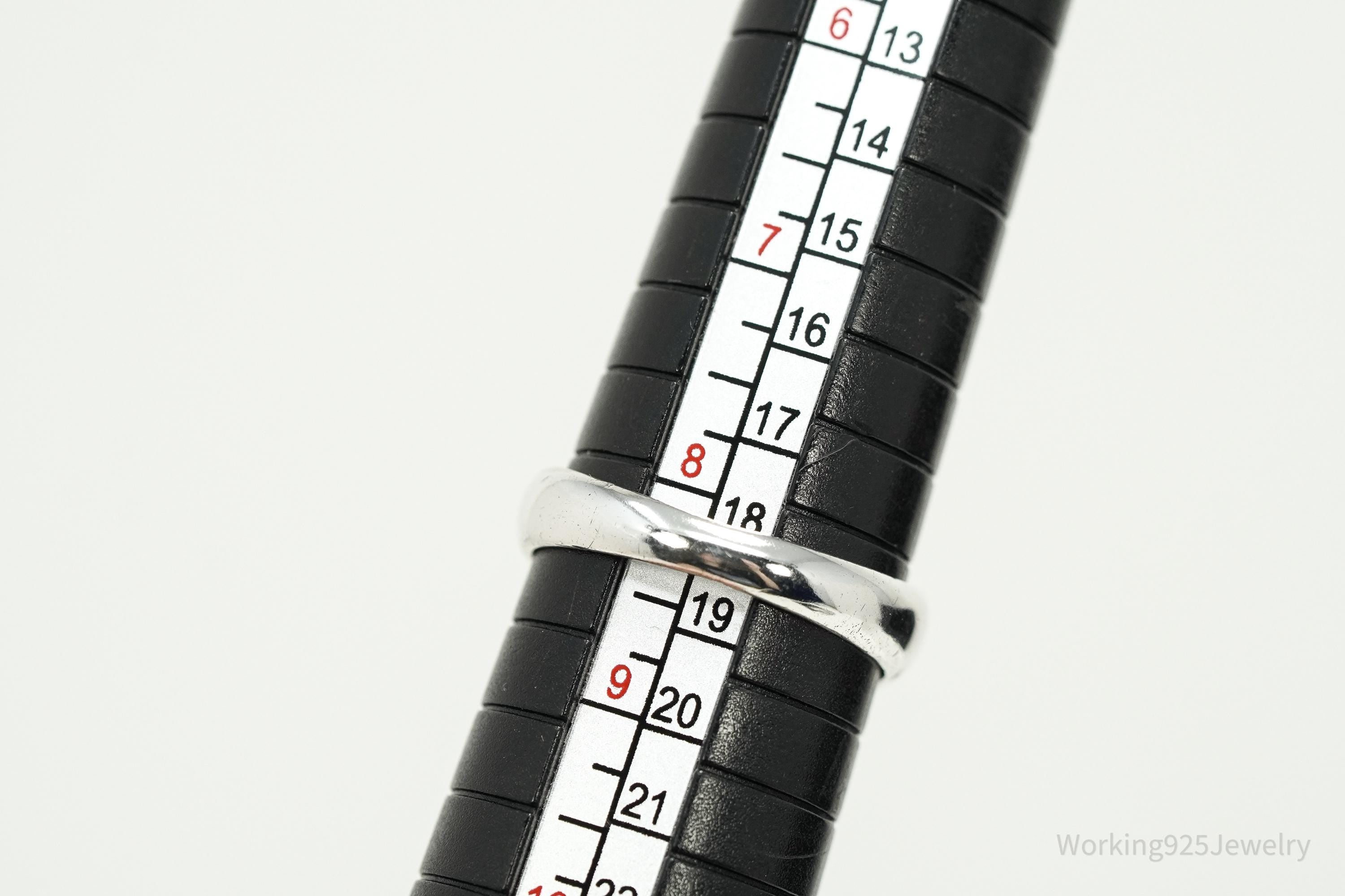 Antique Floral Etched Silver Band Ring - Size 8.25