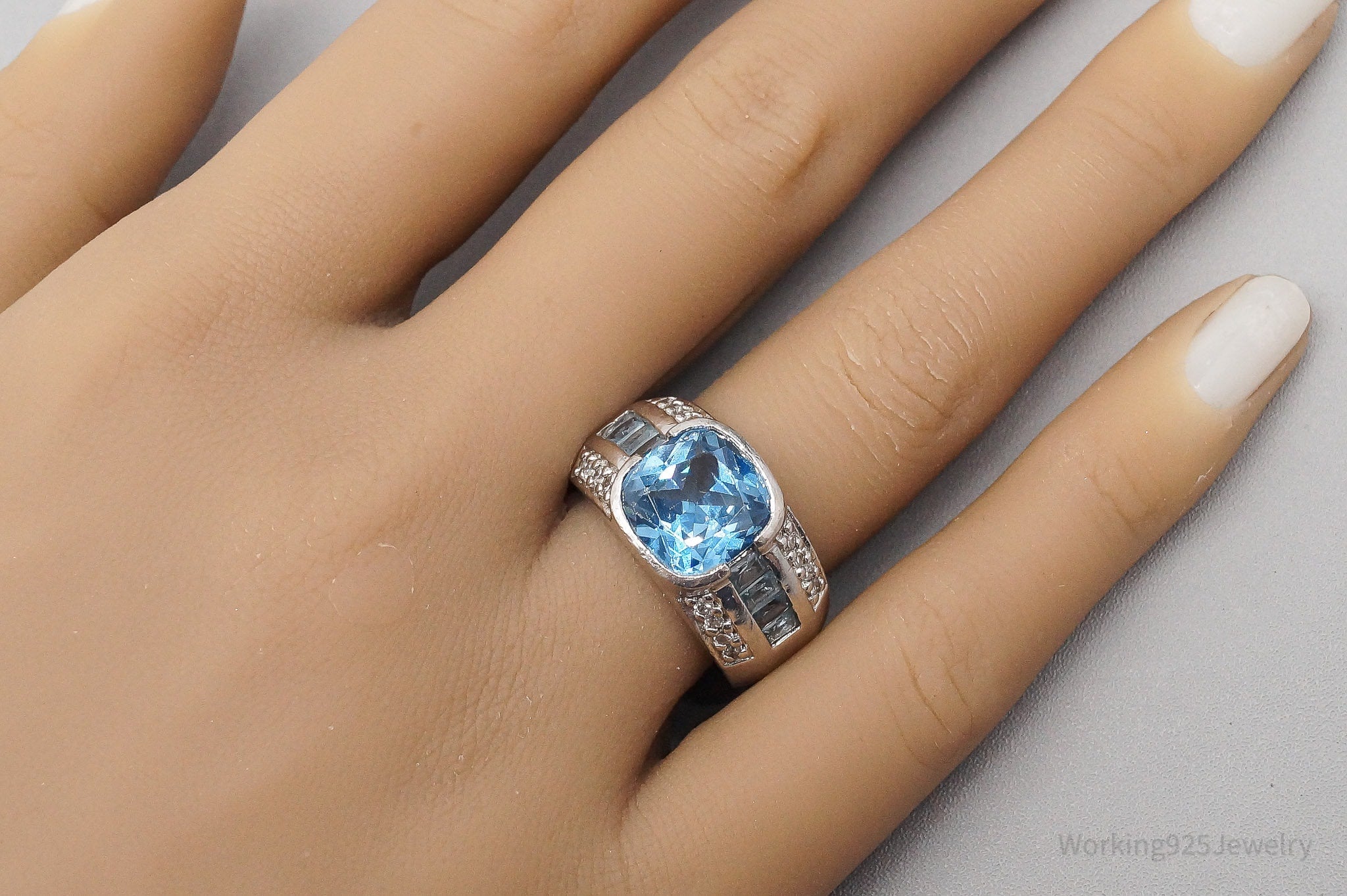 Vintage Designer TI SENTO Blue Topaz Cubic Zirconia Sterling Silver Ring Size 7.5