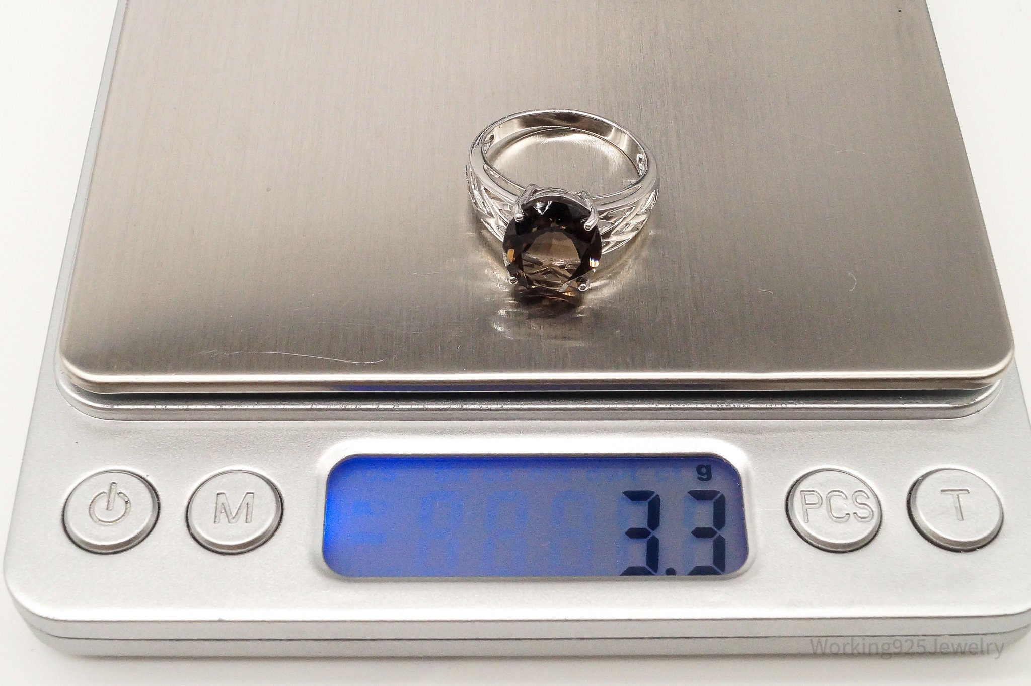 Vintage Large Smoky Topaz Sterling Silver Ring - Size 7