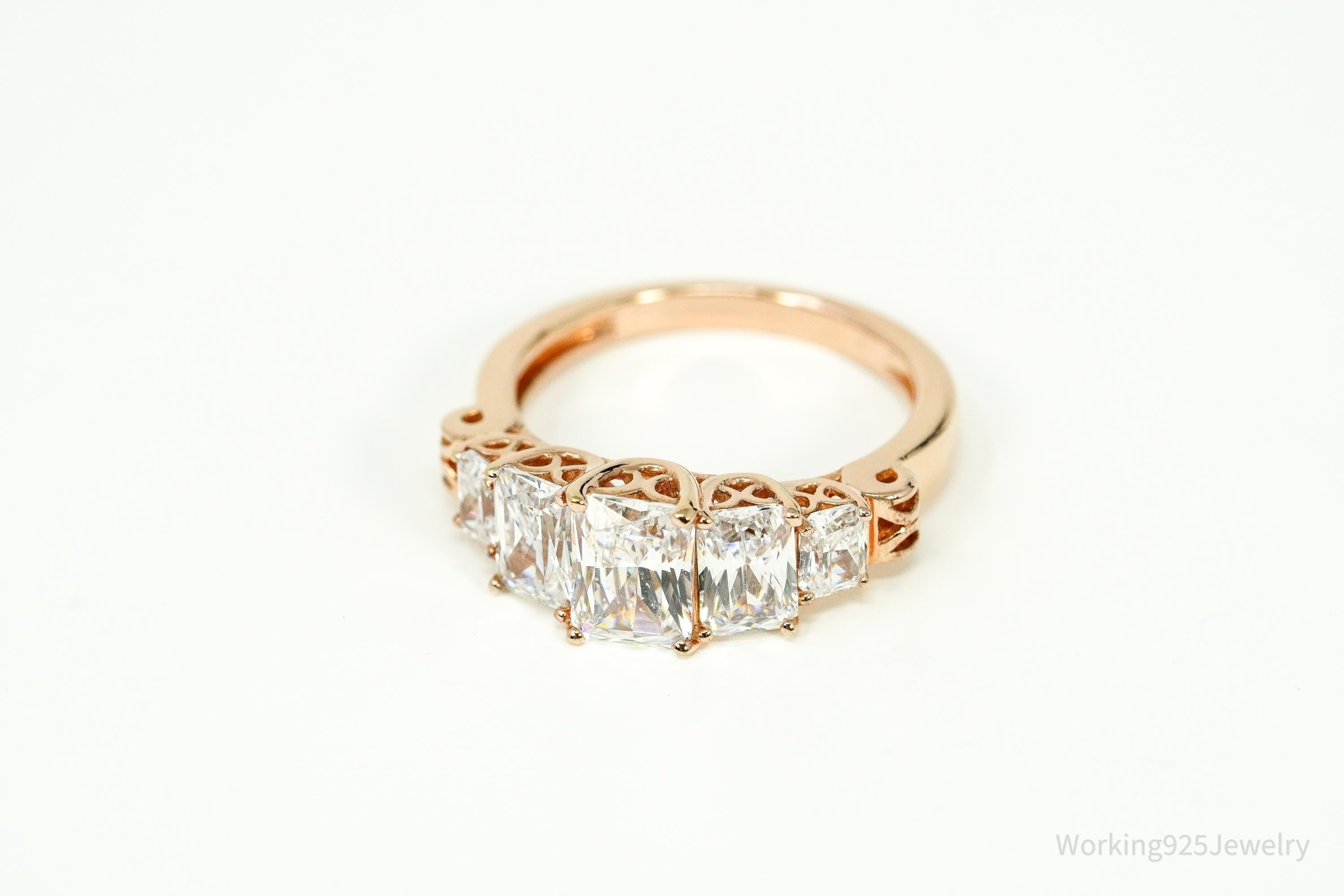 Vintage Cubic Zirconia Rose Gold Vermeil Sterling Silver Ring - Size 6.25