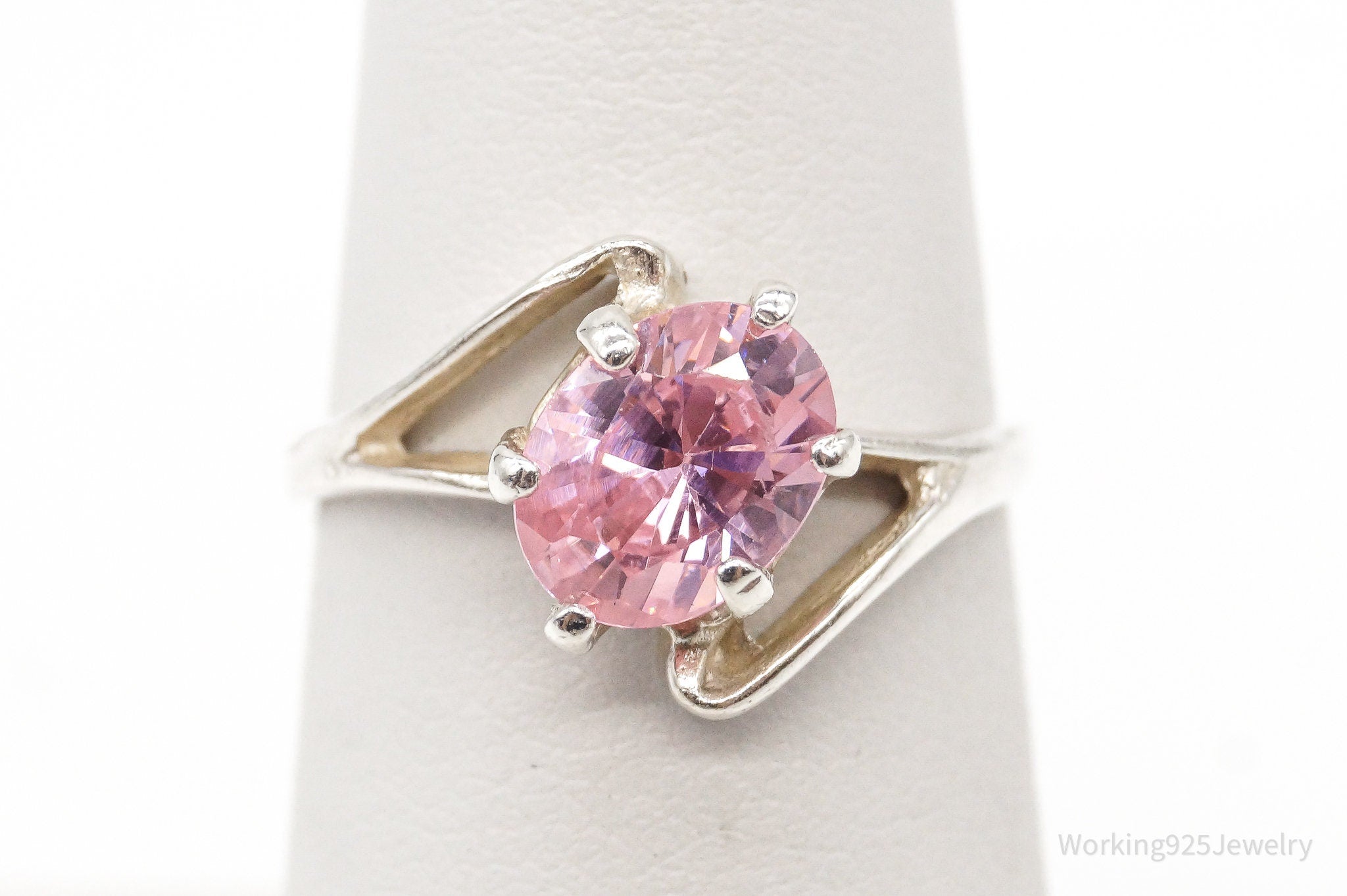 Vintage Pink Cubic Zirconia Sterling Silver Ring - Size 6