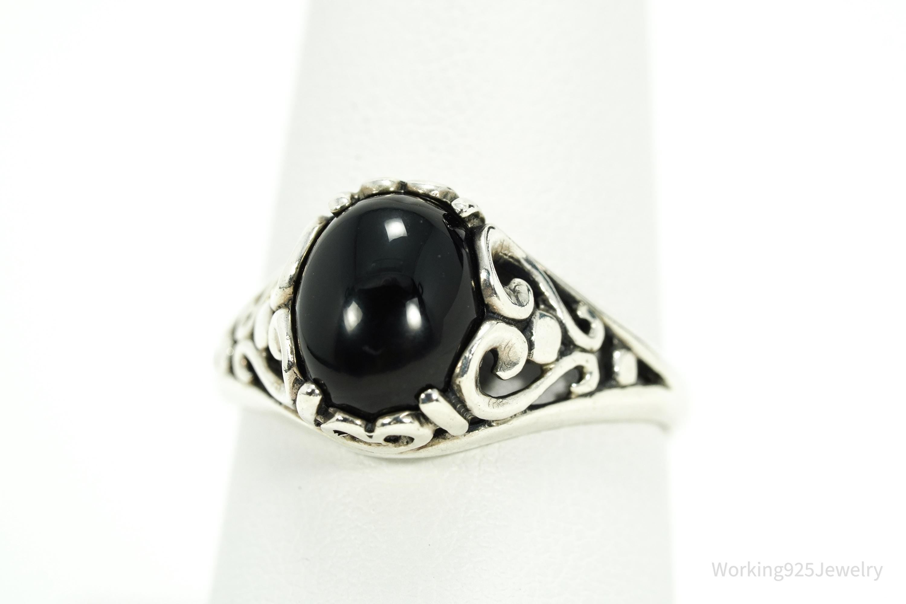 Vintage Designer Kabana Black Onyx Sterling Silver Ring - Size 8.25