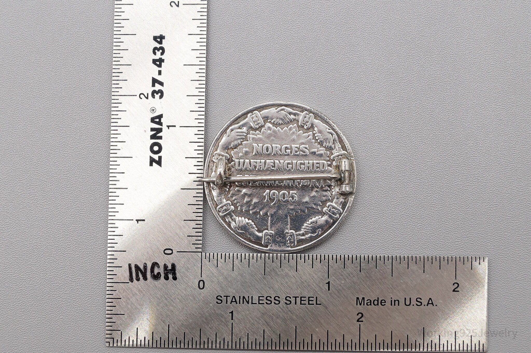 Antique Norway 1906 Silver 2 Kroner Silver Coin Brooch Pin