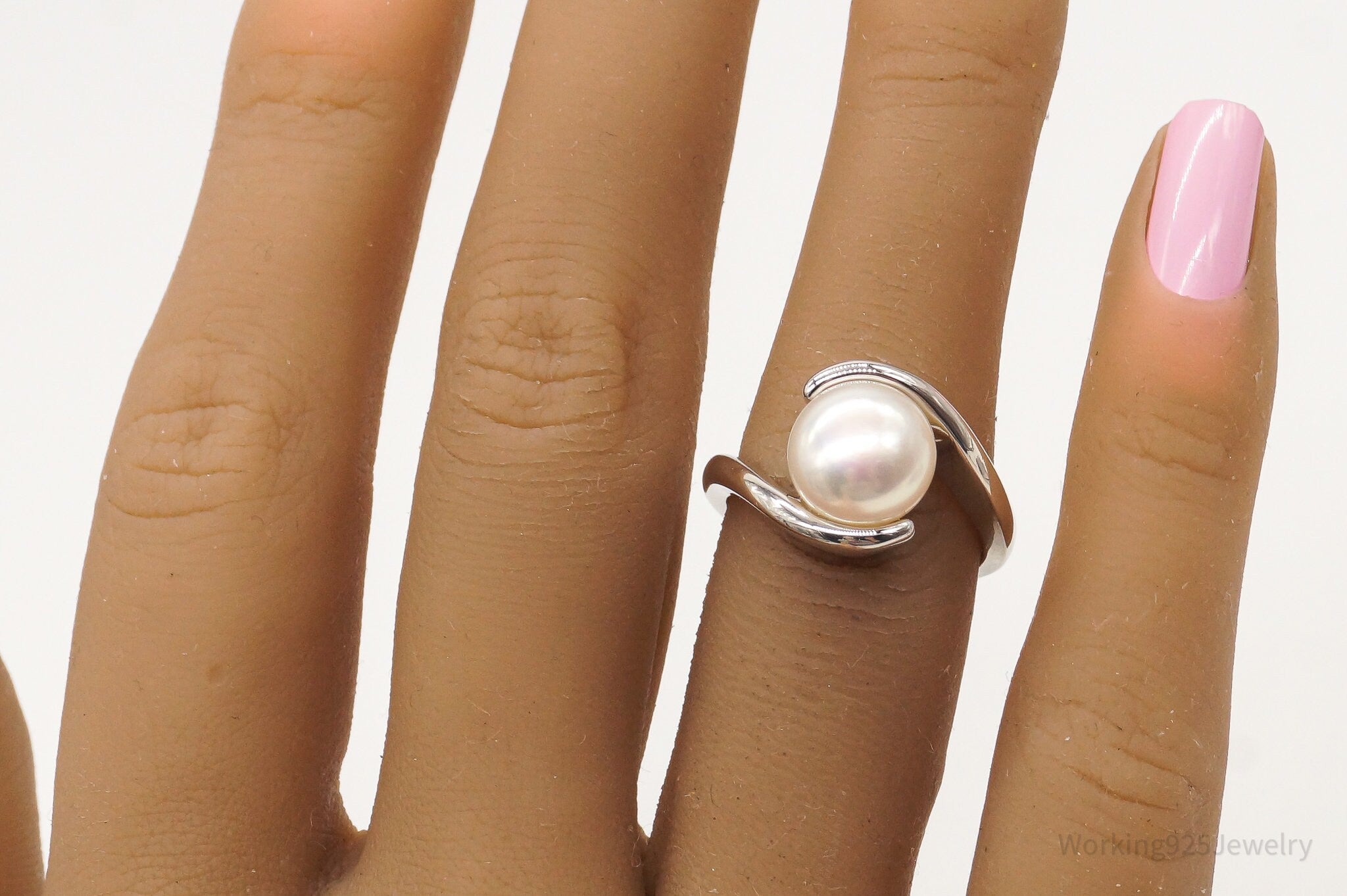 Vintage Pearl Sterling Silver Ring - Size 6