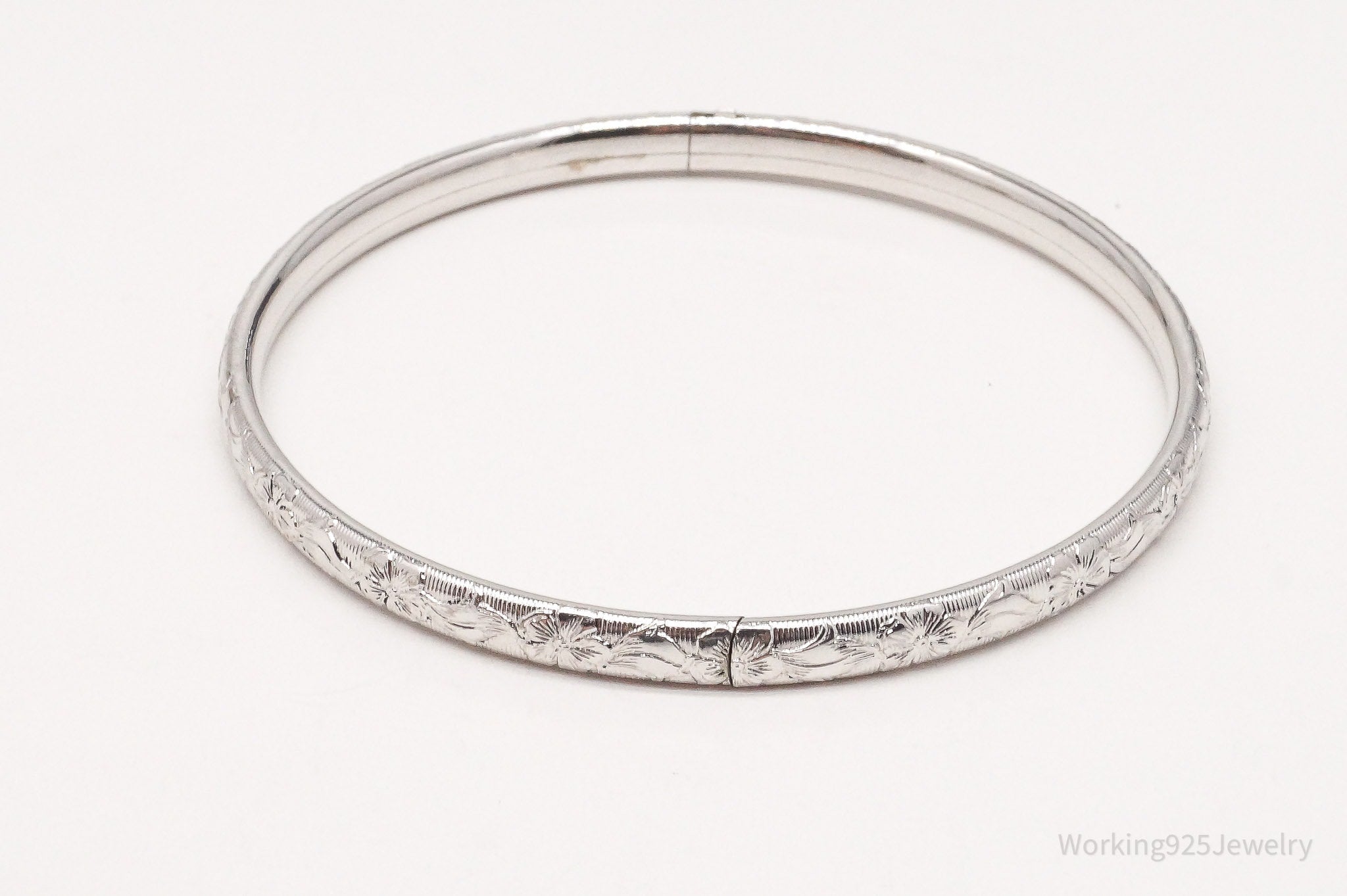 Vintage MARATHON Art Nouveau Style Sterling Silver Bangle Bracelet 7.25"