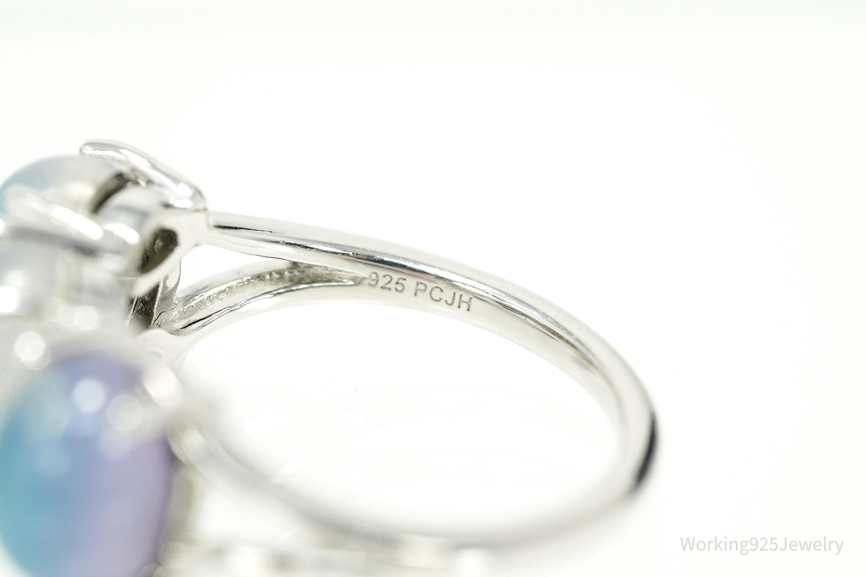 Vintage Y2K Aurora Moonstone & White Zircon Rhodium Over Sterling Silver Ring 5