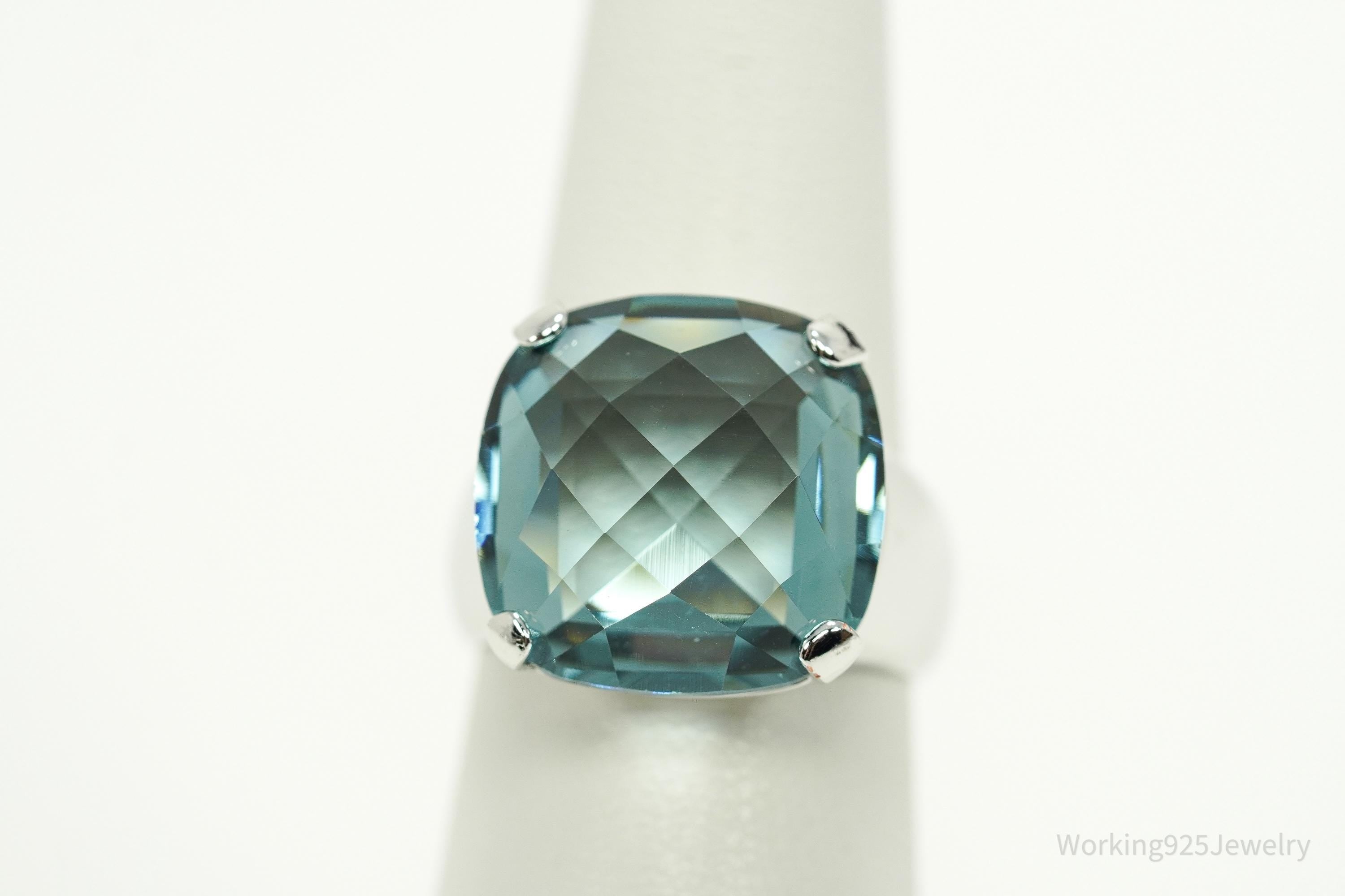 Vintage Blue Swarovski Crystal Silver Ring Size 6.75