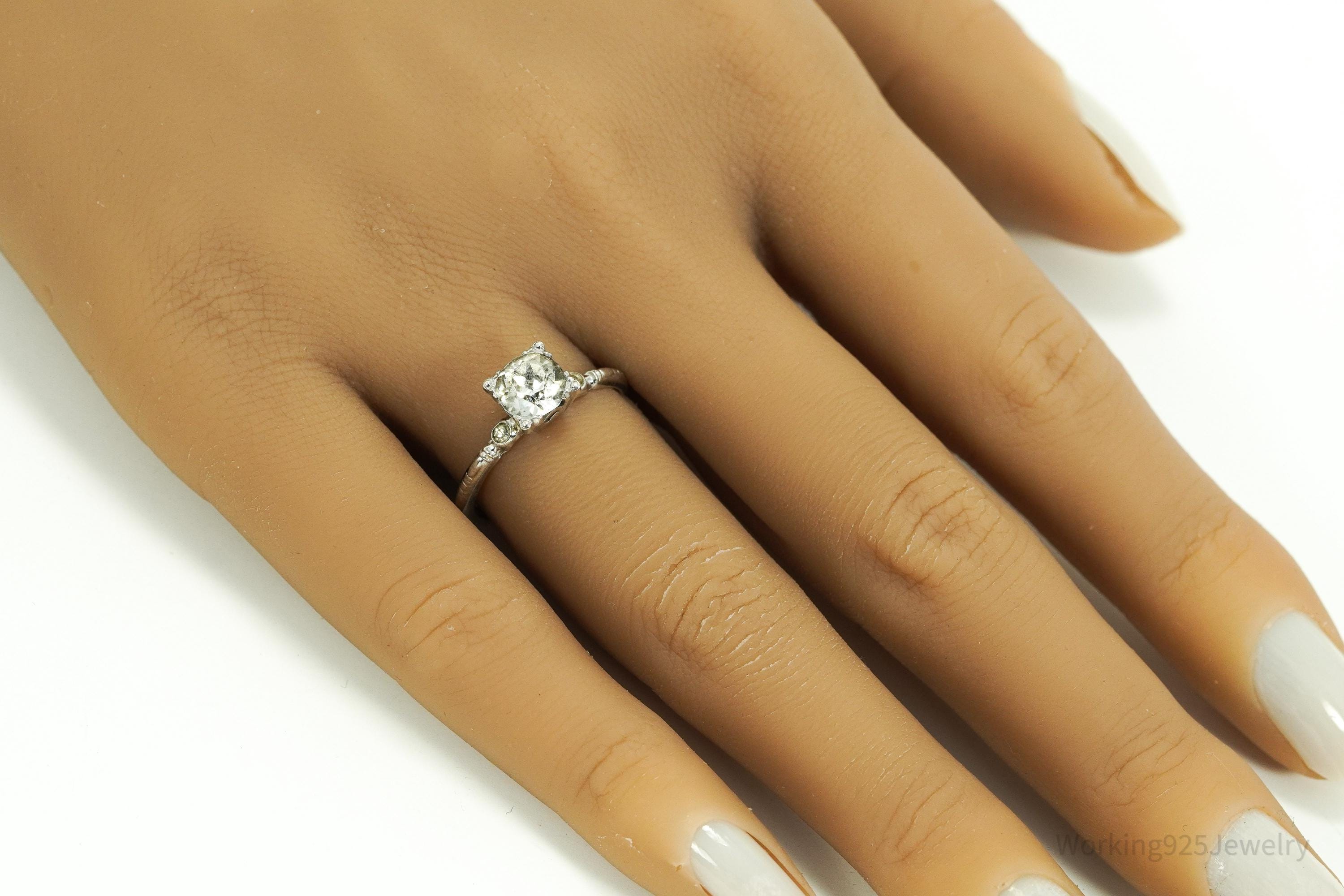 Antique Uncas MFG Co Rhinestone Sterling Silver Ring - Size 6.75