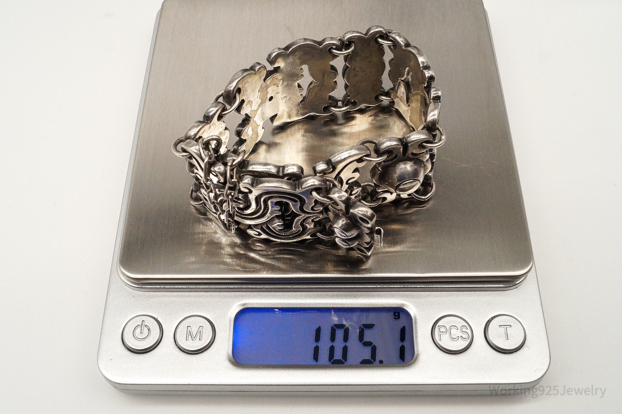 Vintage Made In Taxco Modernist 980 Silver Panel Bracelet