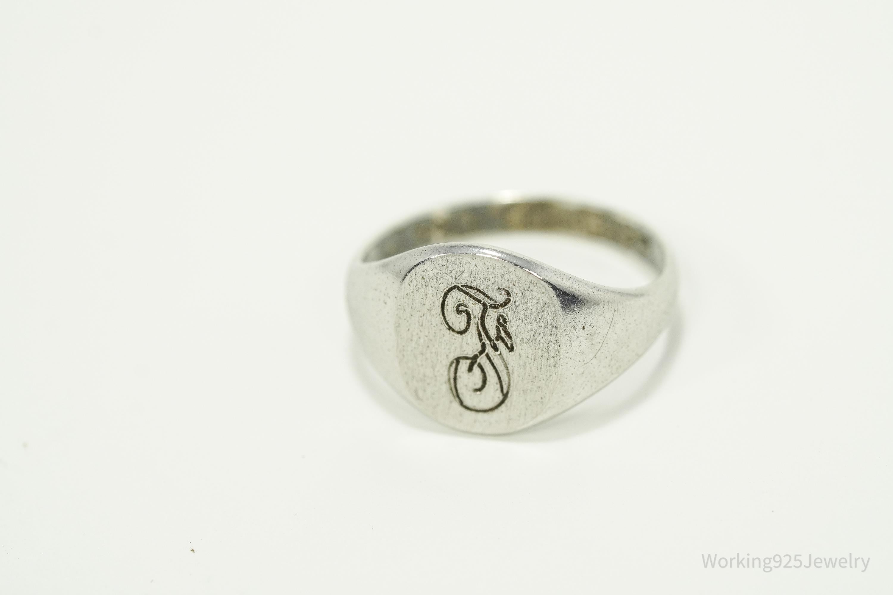 Antique Uncas MFG Co F Letter Sterling Silver Ring - Size 4