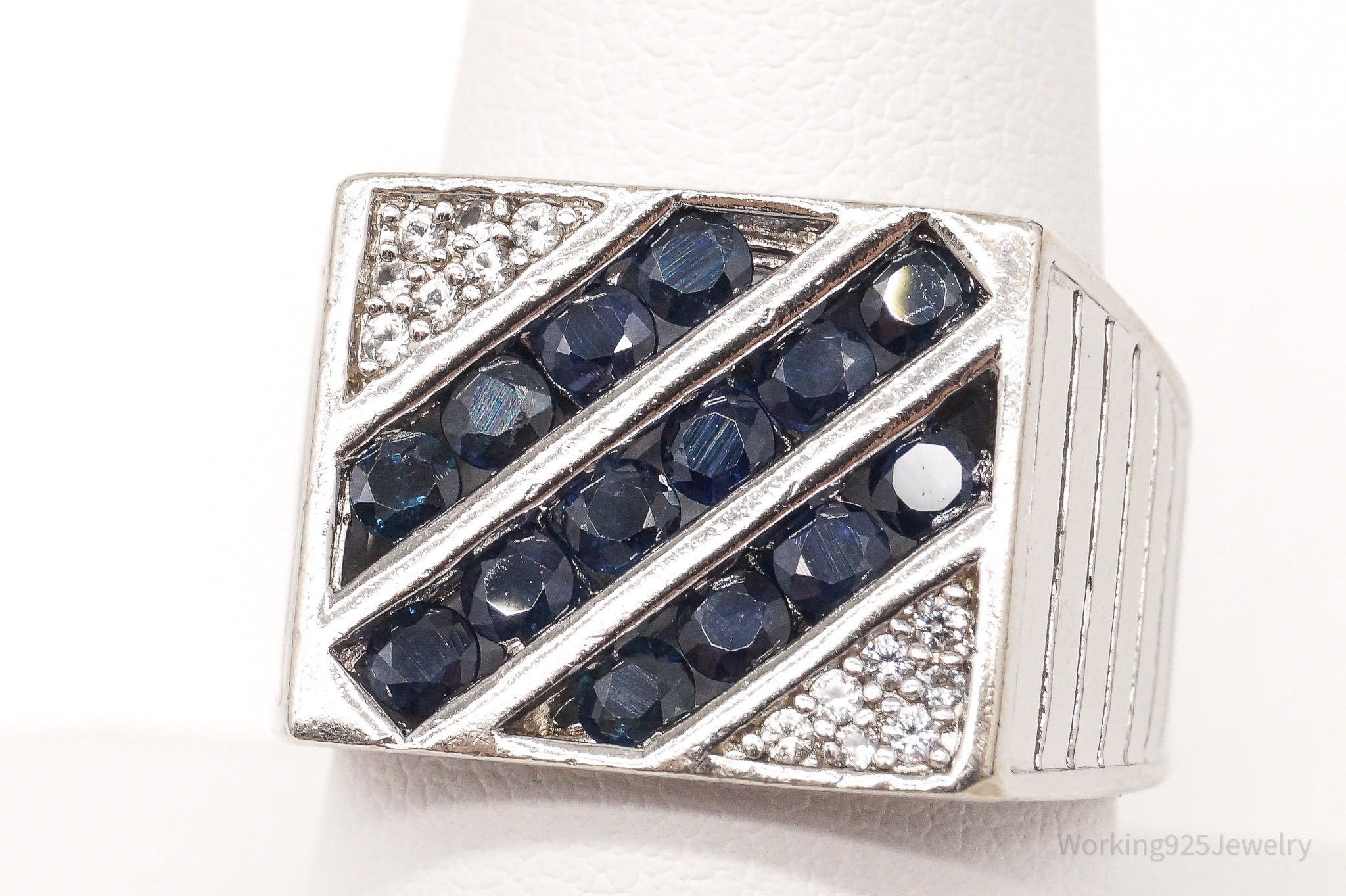 Vintage Sapphire Cubic Zirconia Sterling Silver Ring - Size 9