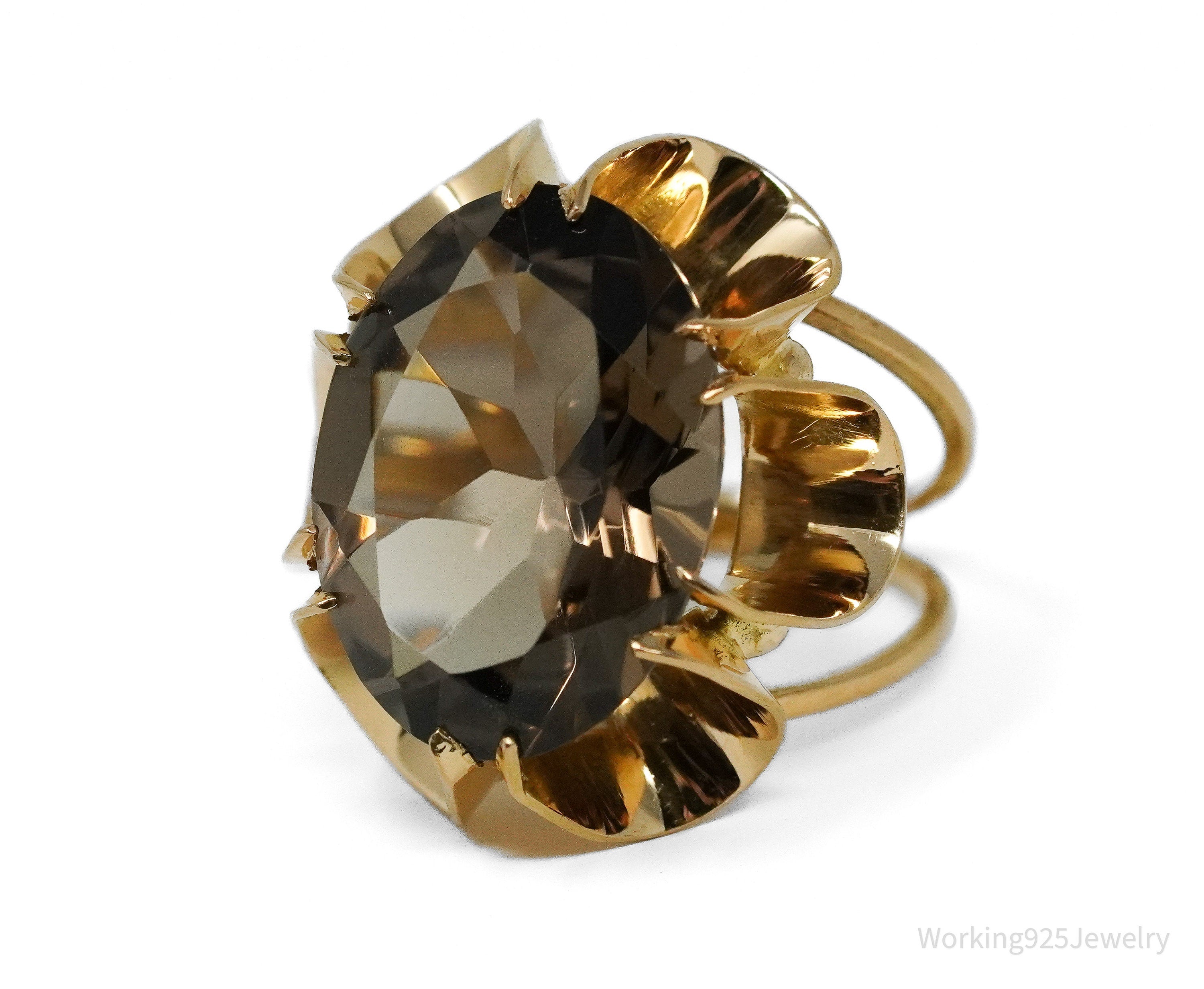 18K Yellow Gold Smoky Quartz Ring - Size 6.5