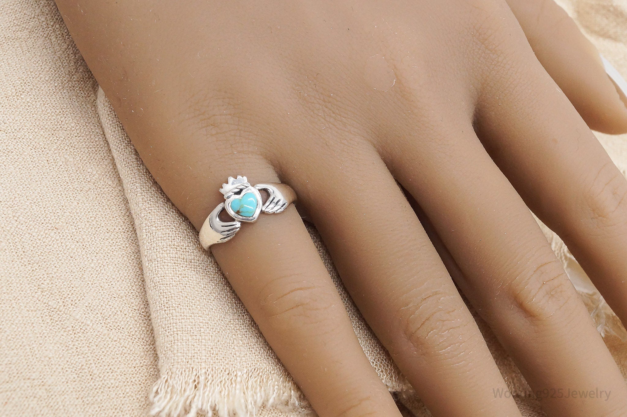 Vintage Boma Claddagh Turquoise Heart Sterling Silver Ring - Size 5.75
