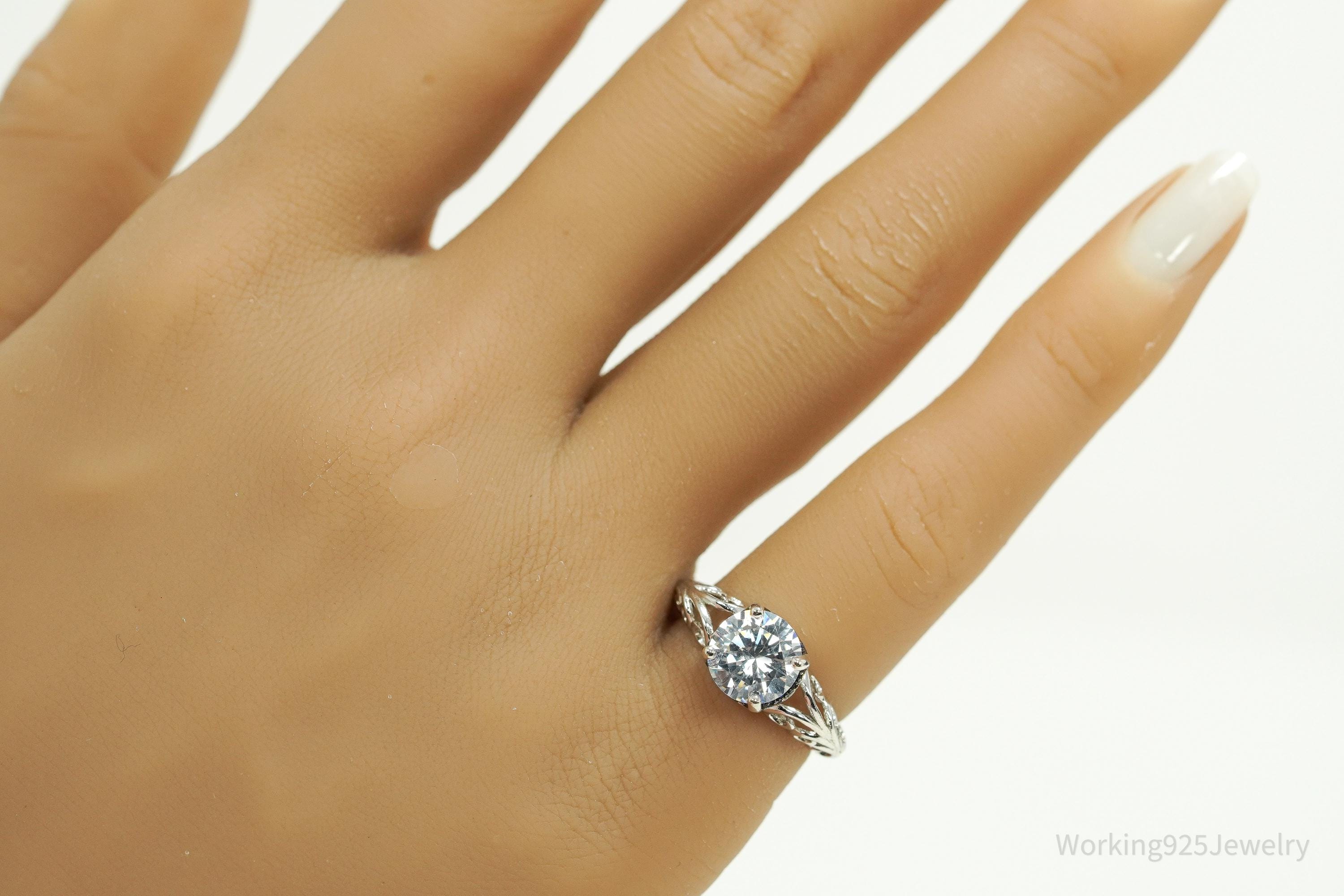 White Cubic Zirconia & Blue Spinel Sterling Silver Ring - Size 5