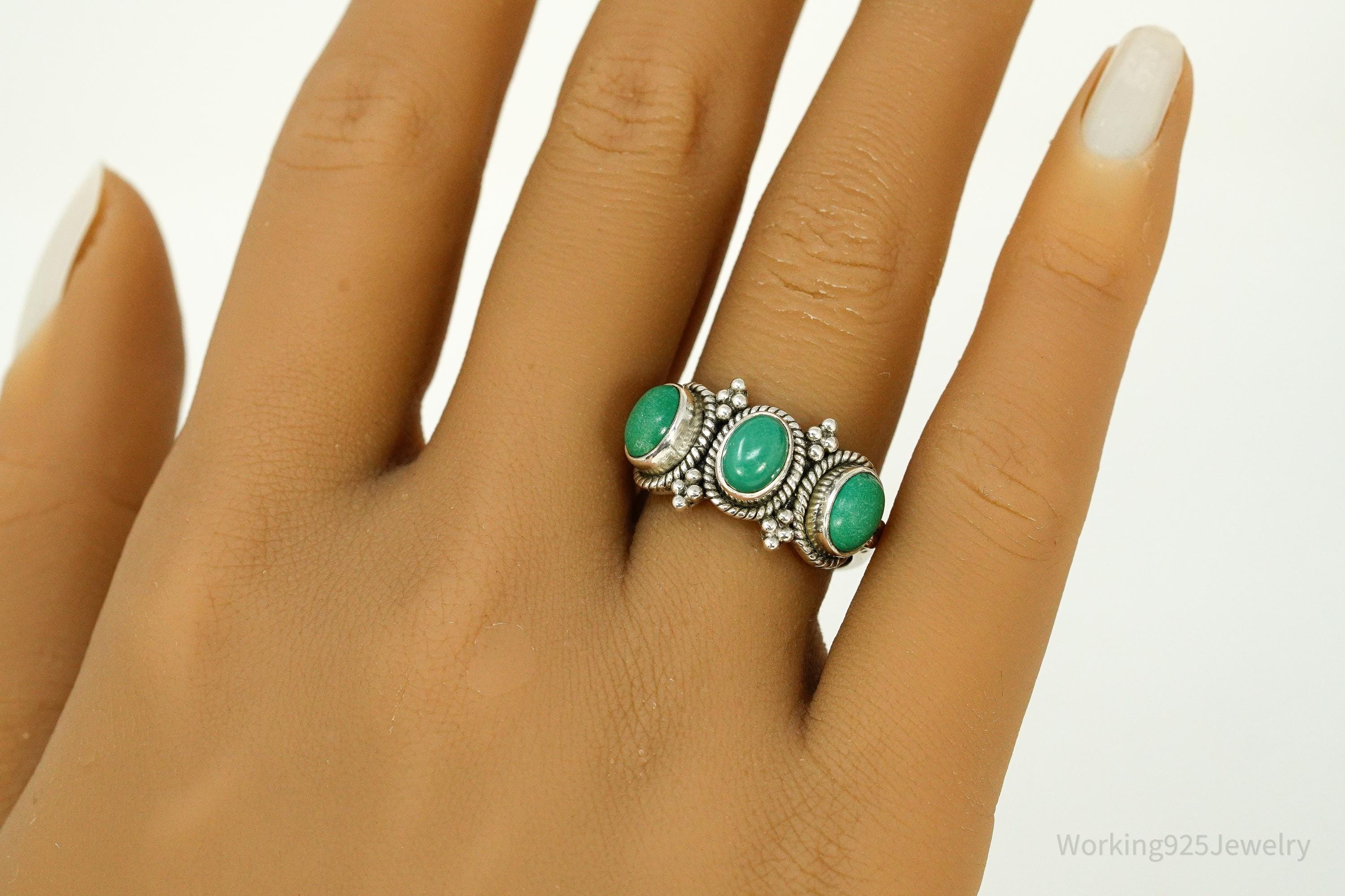 Vintage Doug Paulus Turquoise Western Style Sterling Silver Ring - Size 8