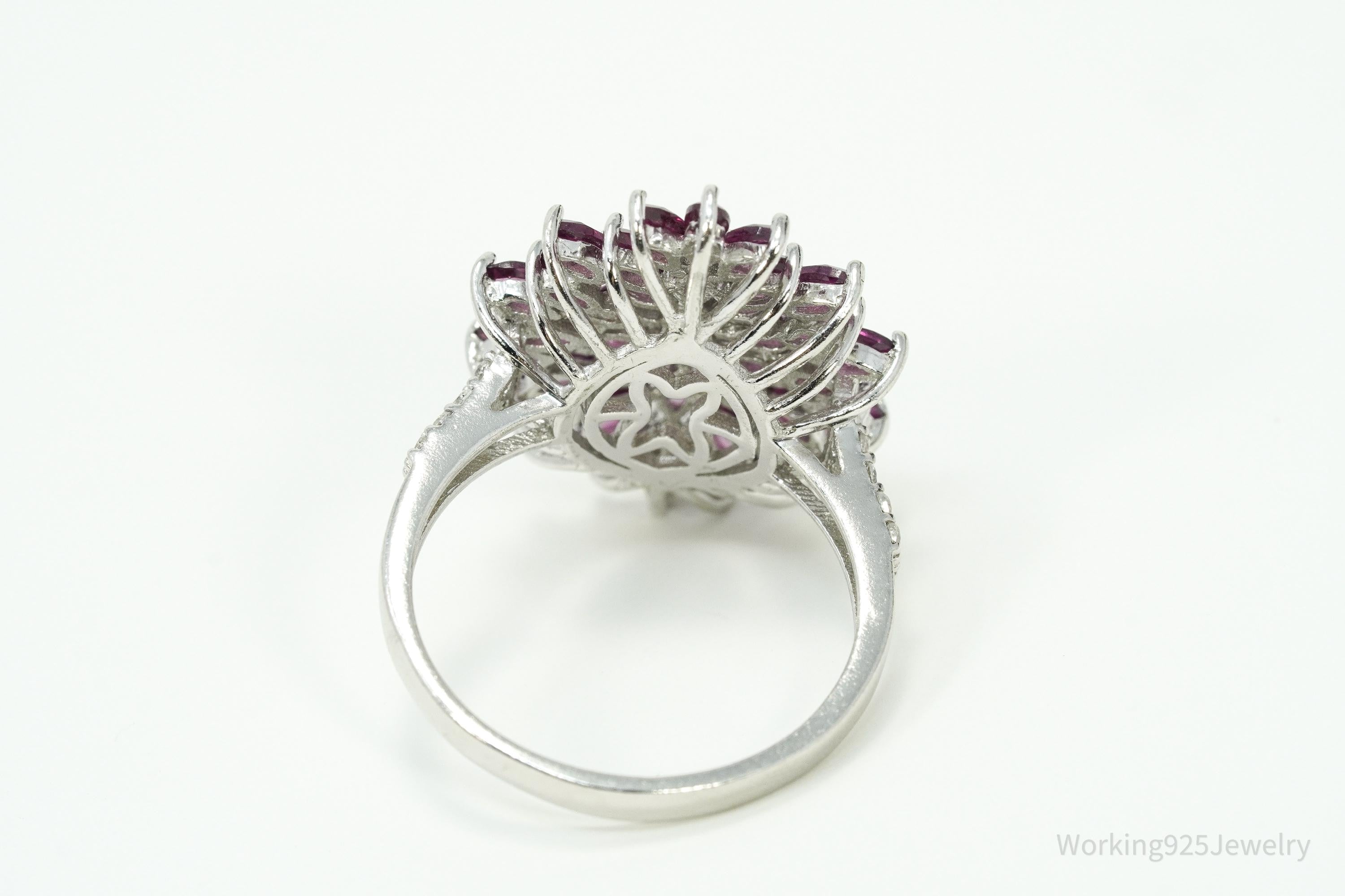 Rhodolite Garnet & White Zircon Sterling Silver Ring - Size 10.25