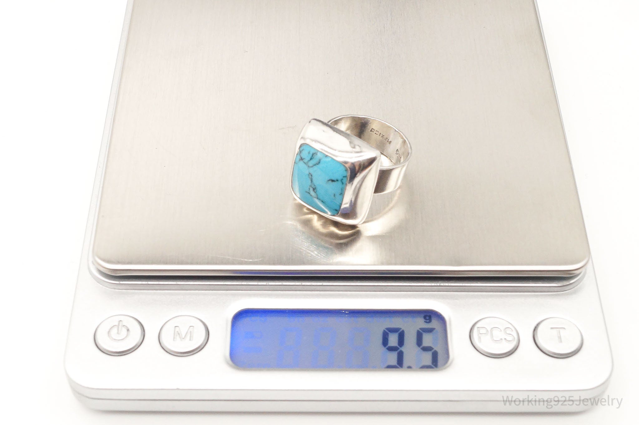 Vintage Mexico Blue Turquoise Sterling Silver Ring - Size 6.5