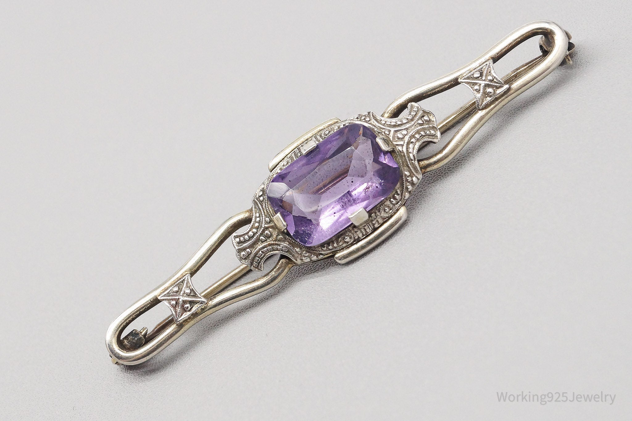 Antique Amethyst 835 Silver Pin Brooch