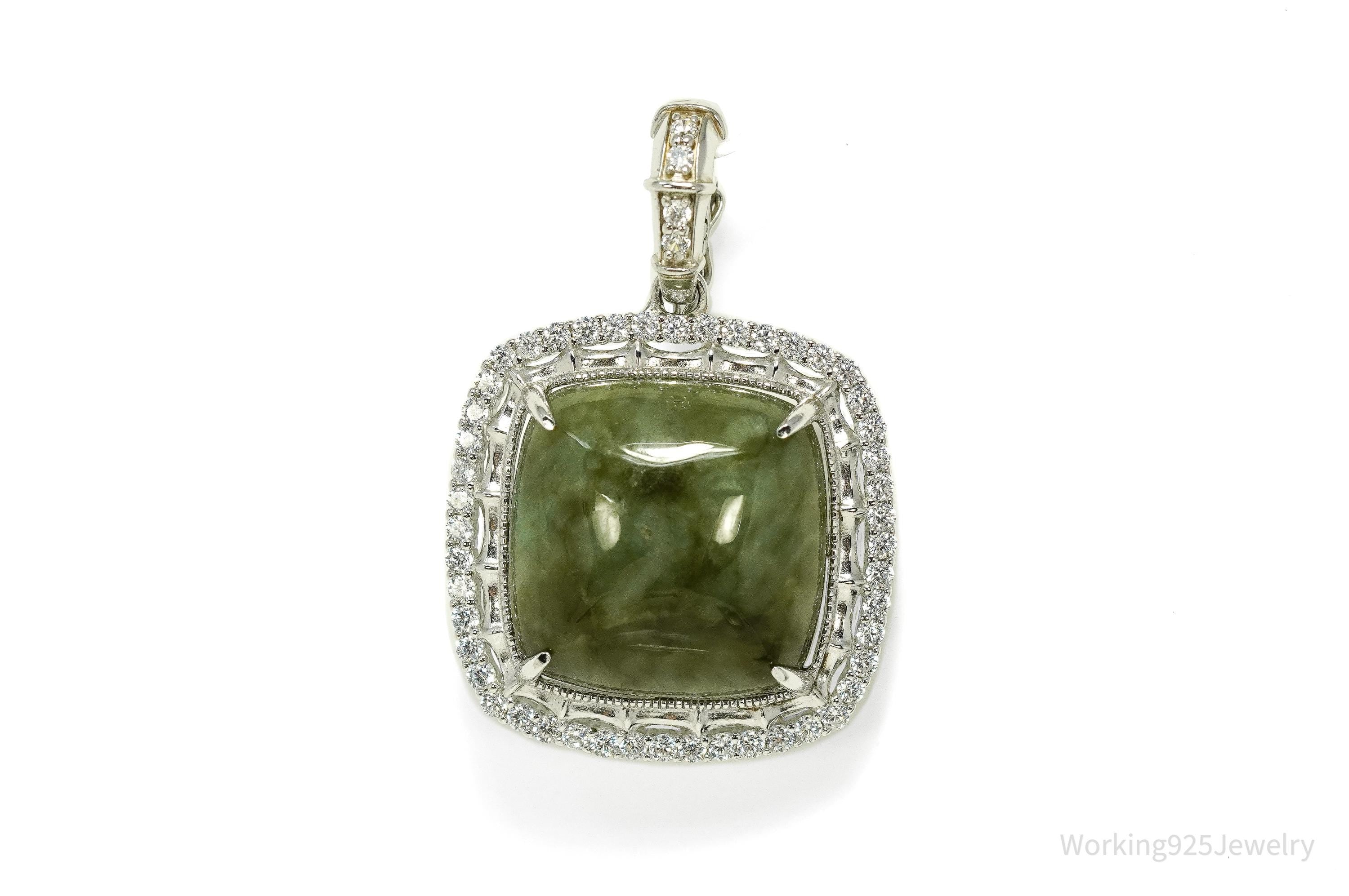 Vintage PAJ Jade & Cubic Zirconia Sterling Silver Pendant