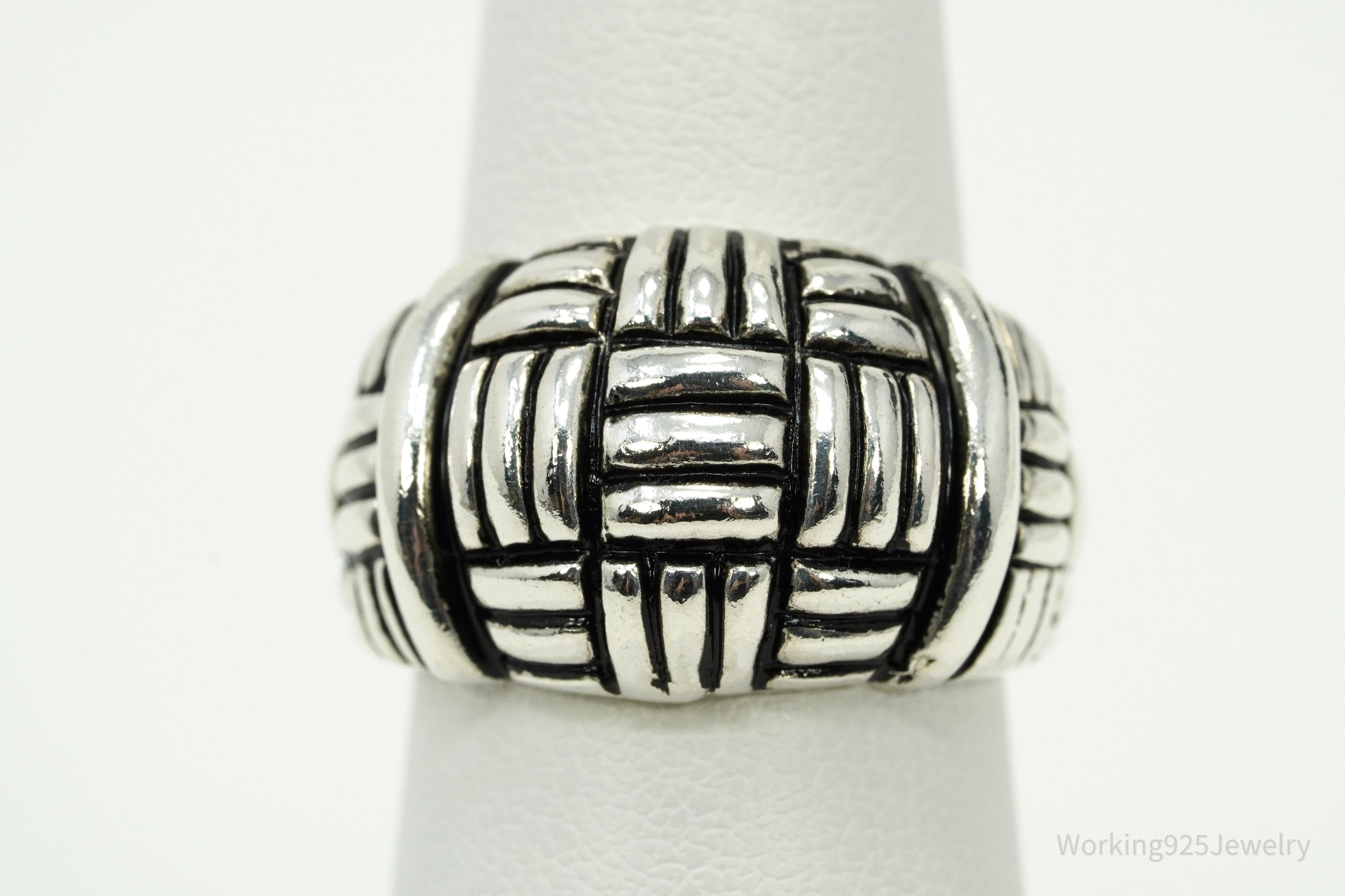 Vintage Joseph Esposito Sig Basket Weave Sterling Silver Band Ring - Size 6