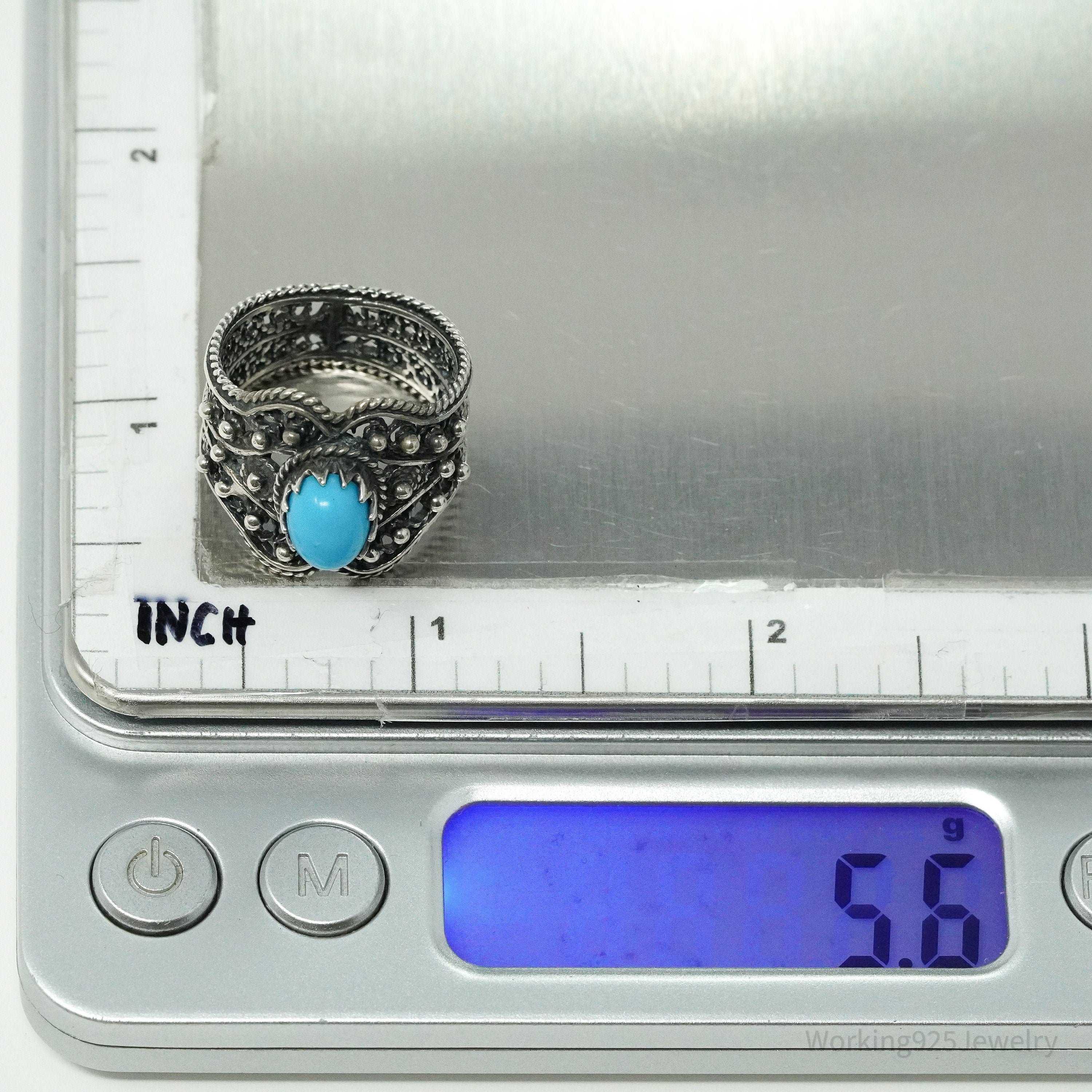 Vintage Turquoise Sterling Silver Ring - Size 7.5