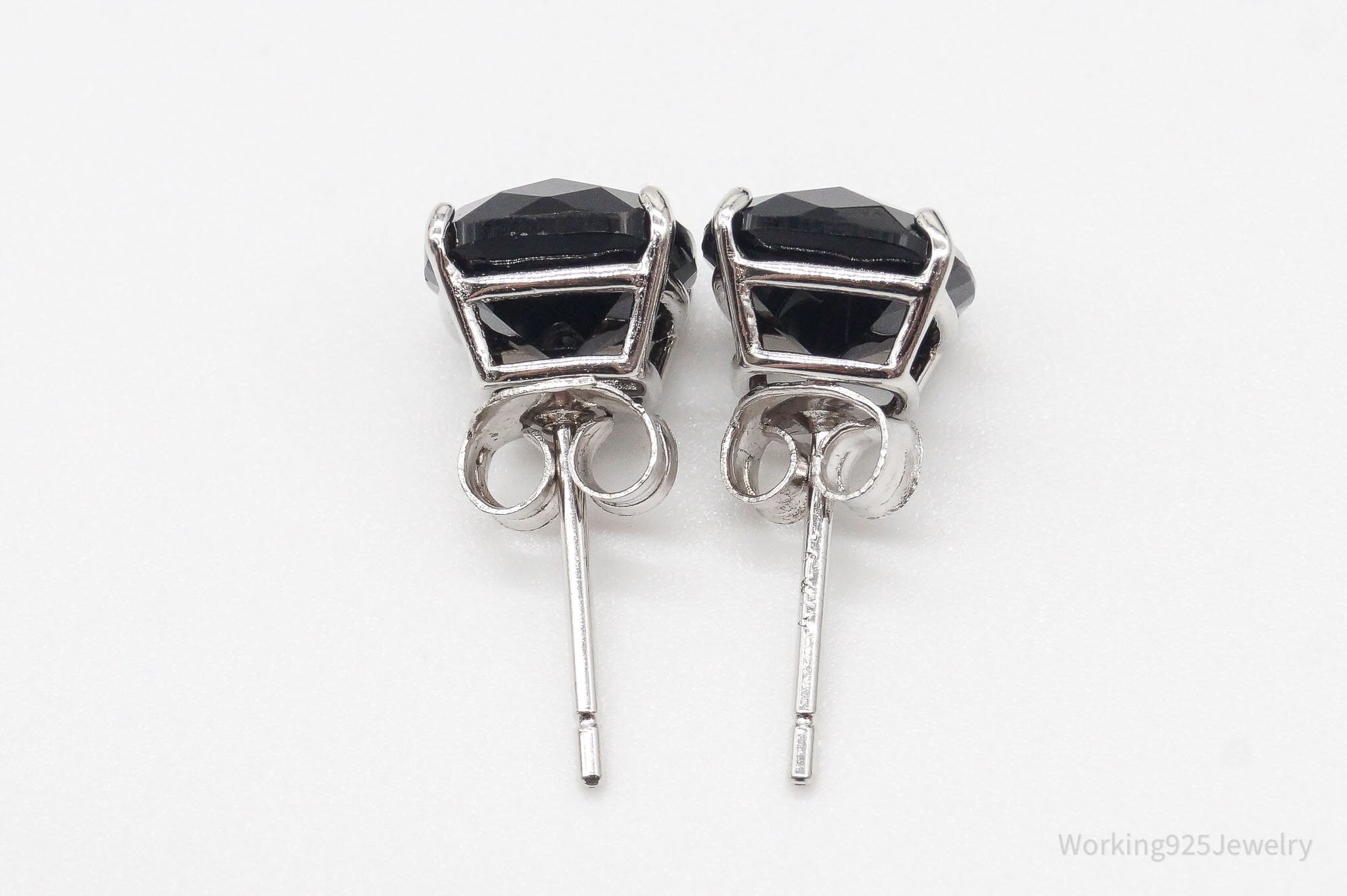 Vintage Black Cubic Zirconia Sterling Silver Stud Earrings