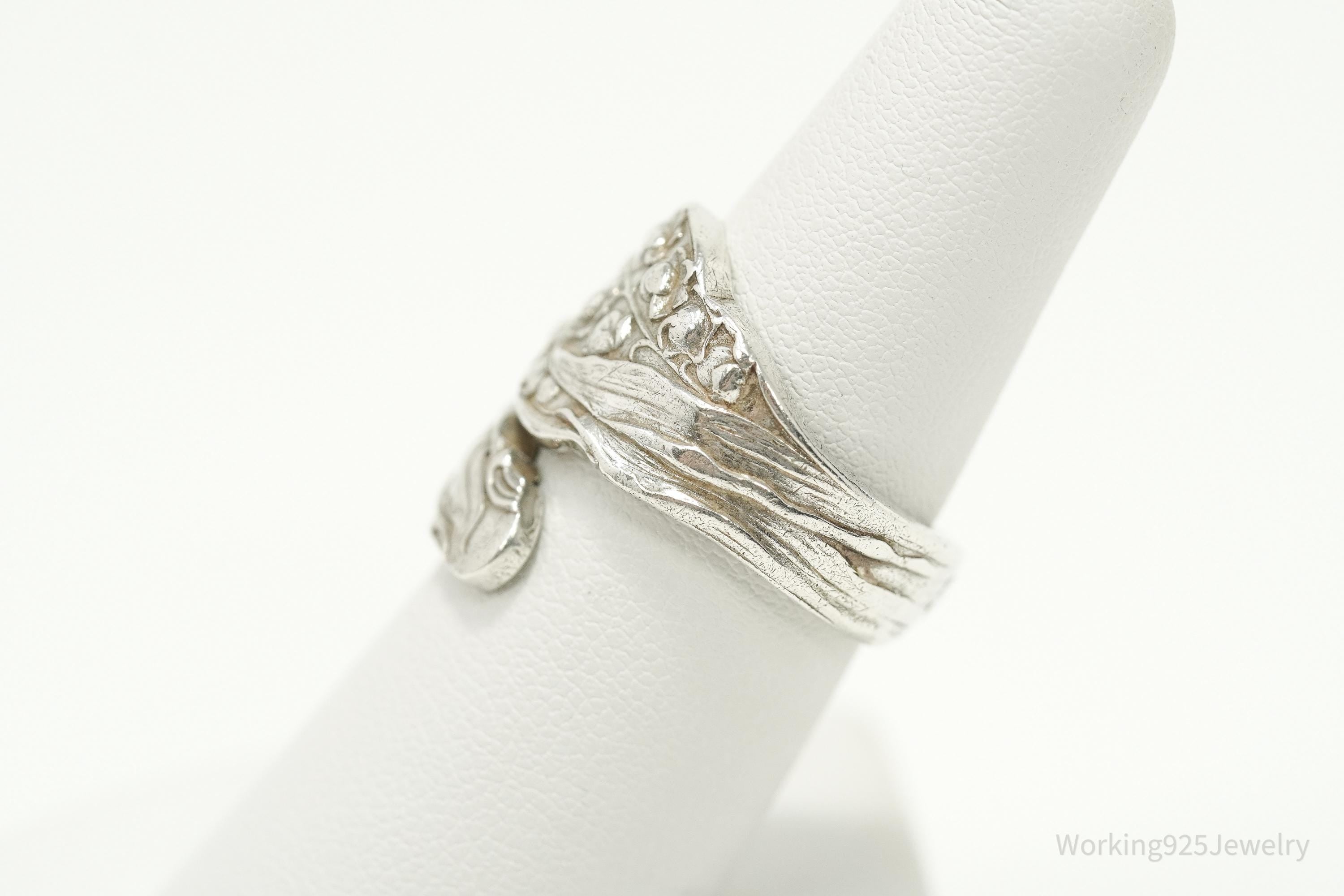 Antique GORHAM Flower Sterling Silver Wrap Spoon Ring - Size 7.25