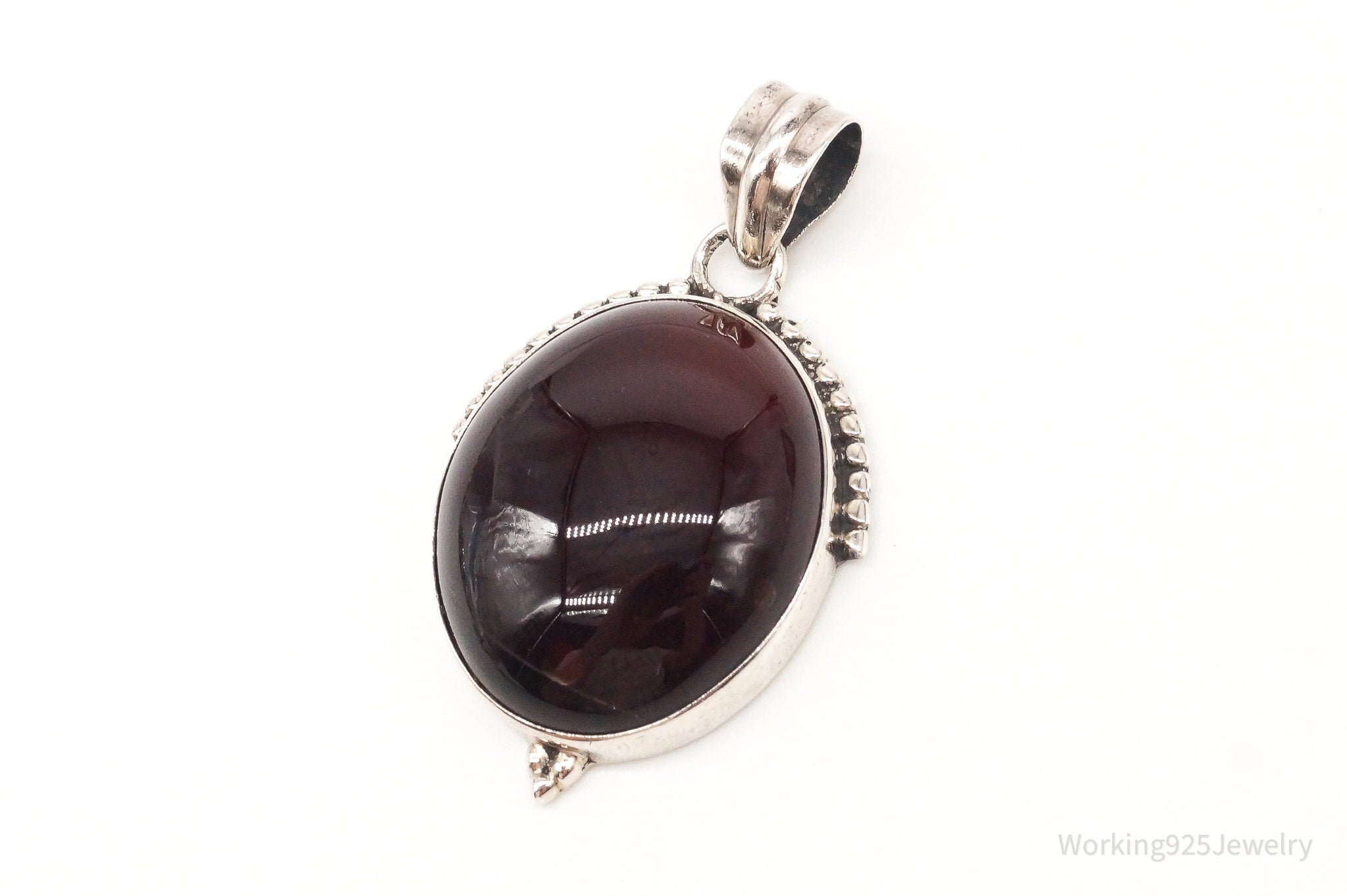 Vintage Large Red Agate Sterling Silver Pendant