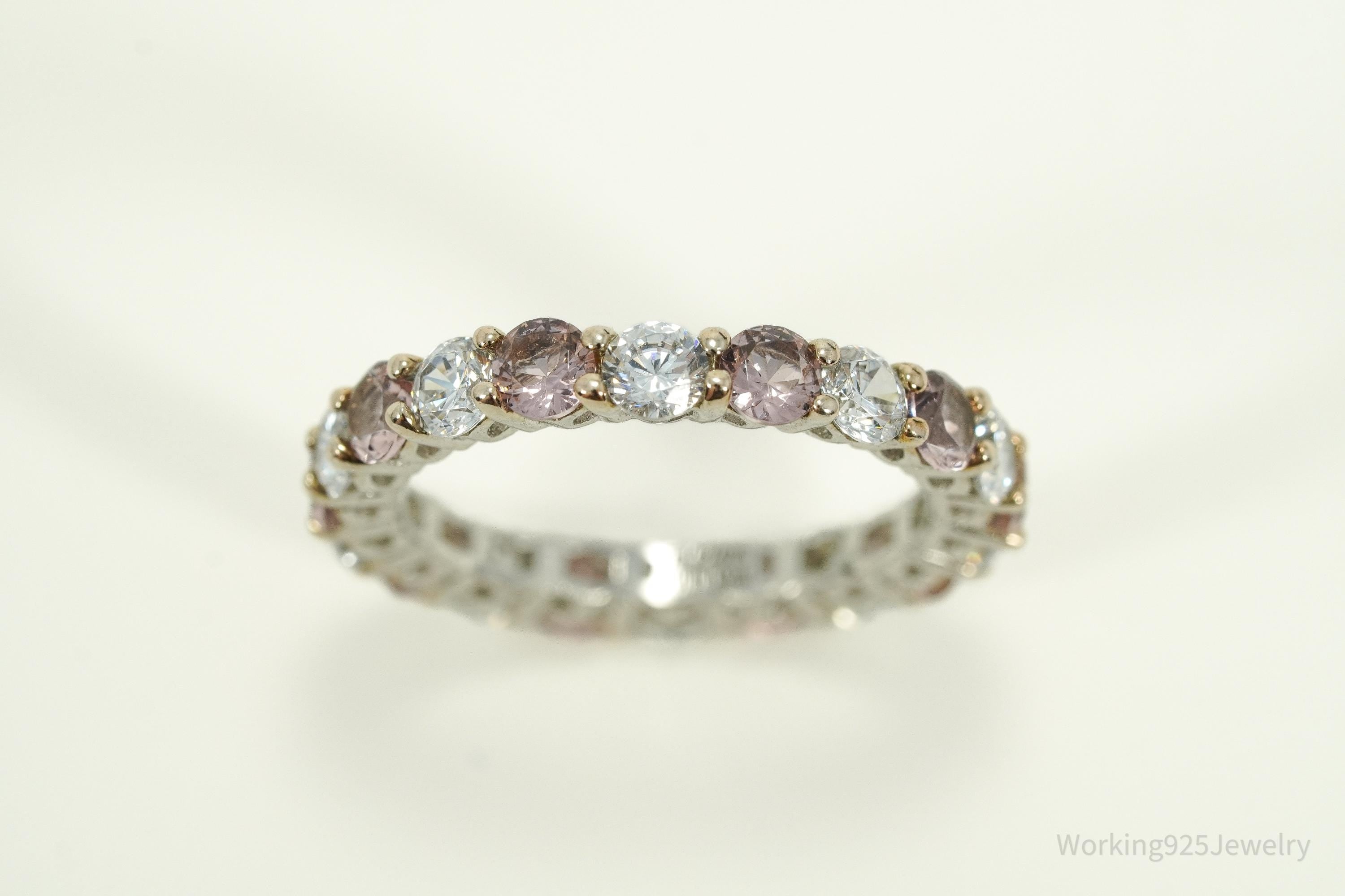 Vintage Cubic Zirconia Platinum Clad Sterling Silver Ring - Size 8