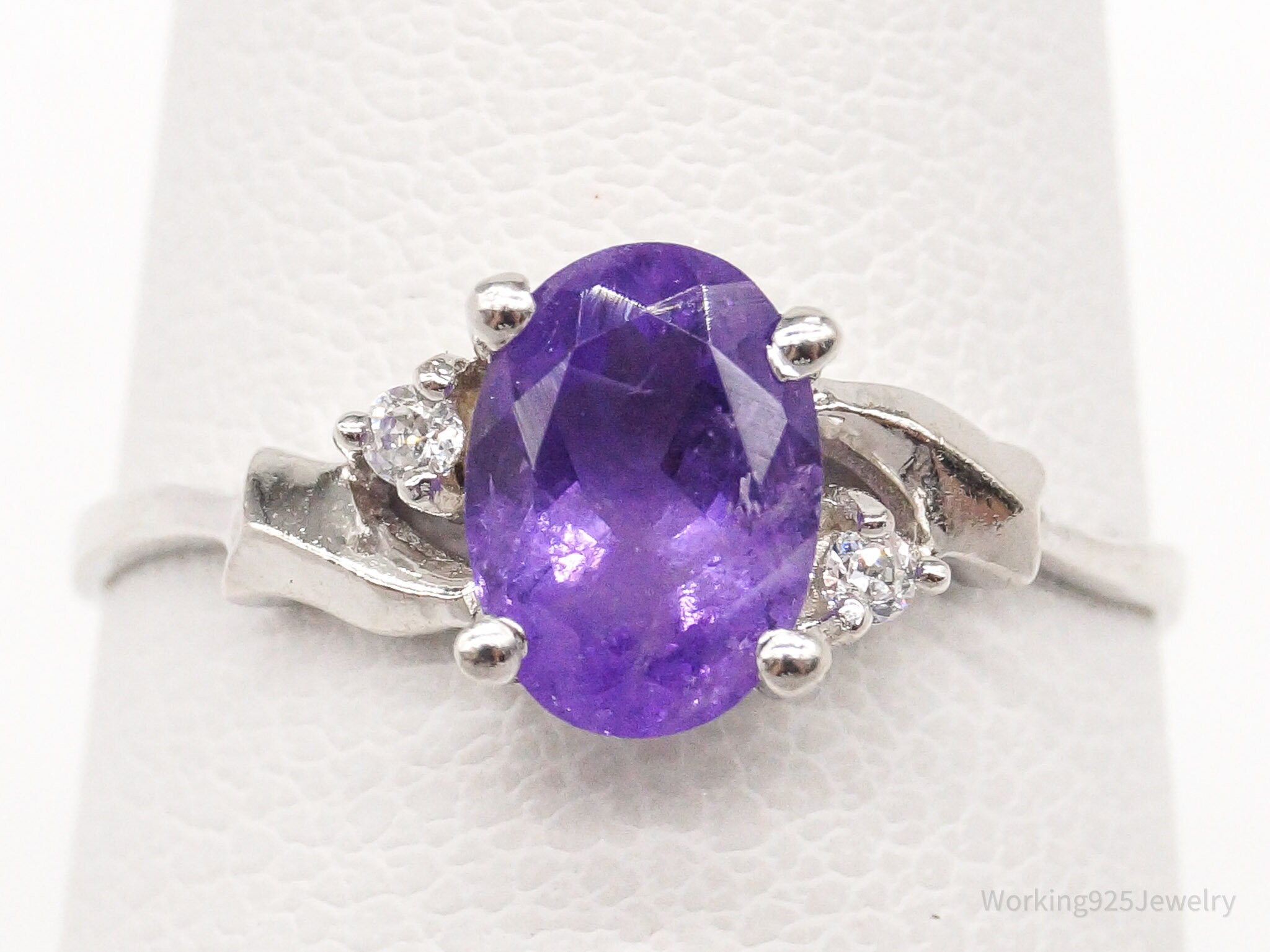 Vintage Amethyst Cubic Zirconia Sterling Silver Ring - Size 5.75