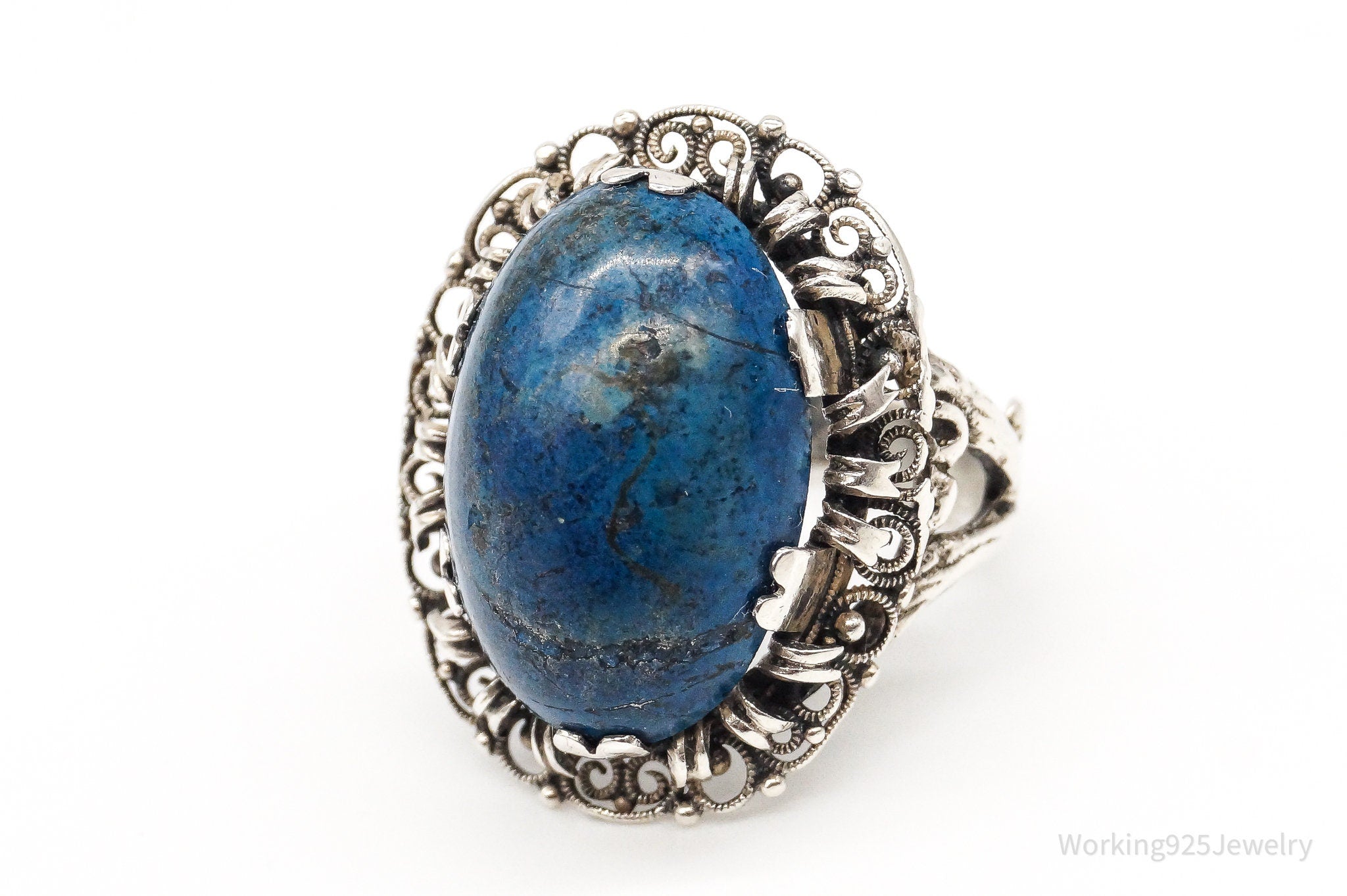 Antique Deep Blue Gemstone Sterling Silver Ring Size 4.75