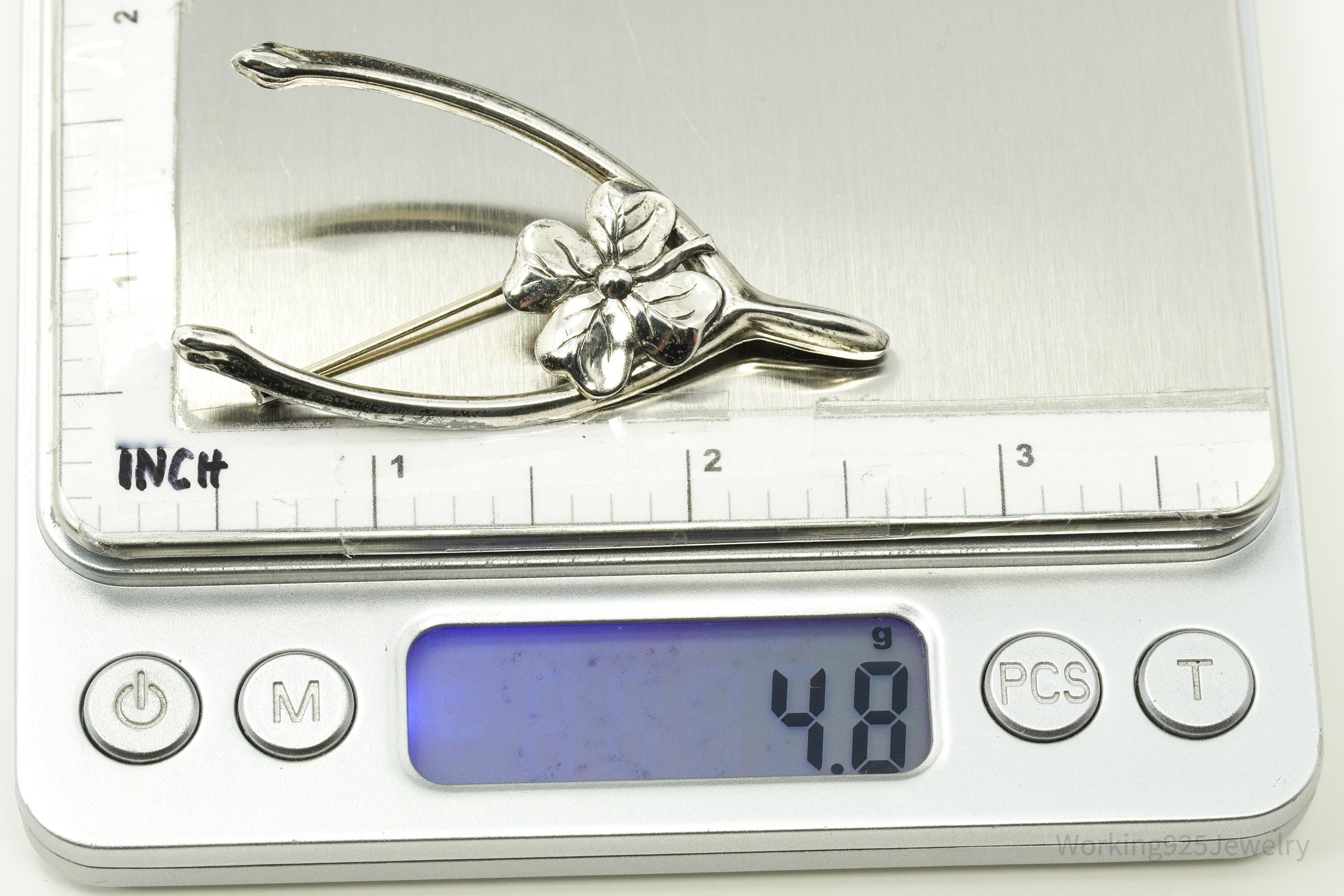 Vintage Designer Beau Wish Bone Sterling Silver Brooch Pin