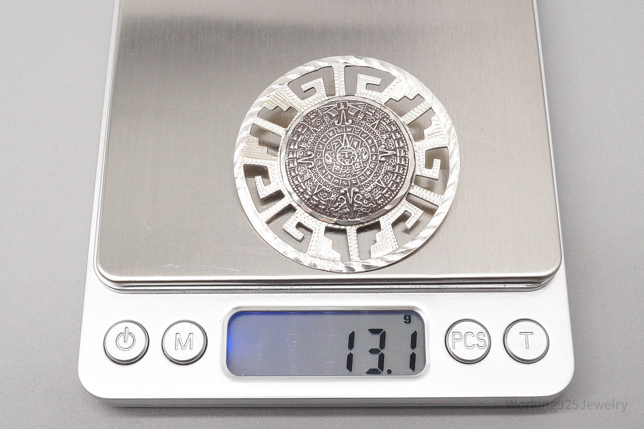 Vintage Large Mexico Mayan Calendar Sterling Silver Pin Brooch Pendant