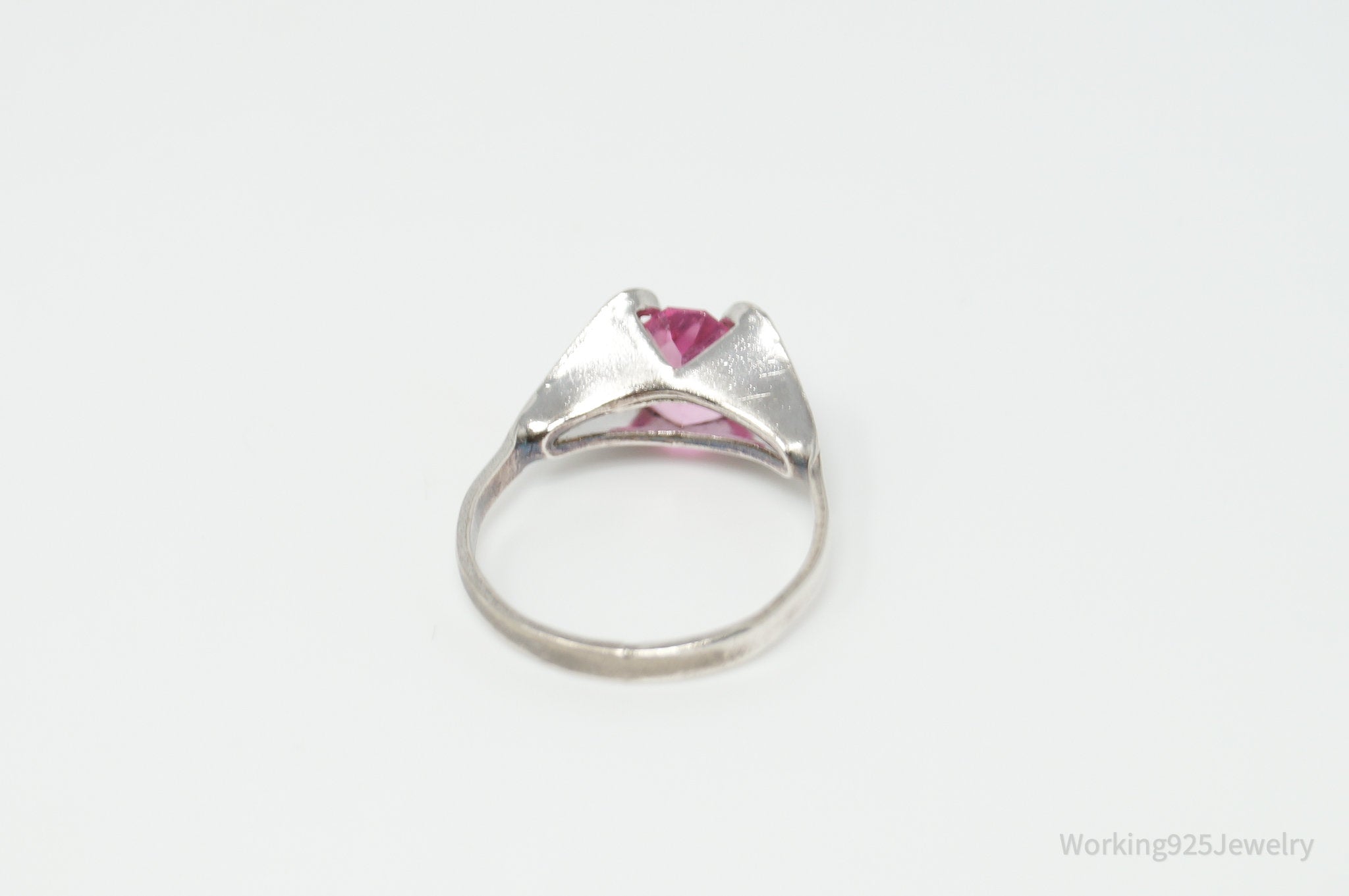 Antique Joseph Esposito Espo Pink Art Glass Sterling Silver Ring Size 4.75