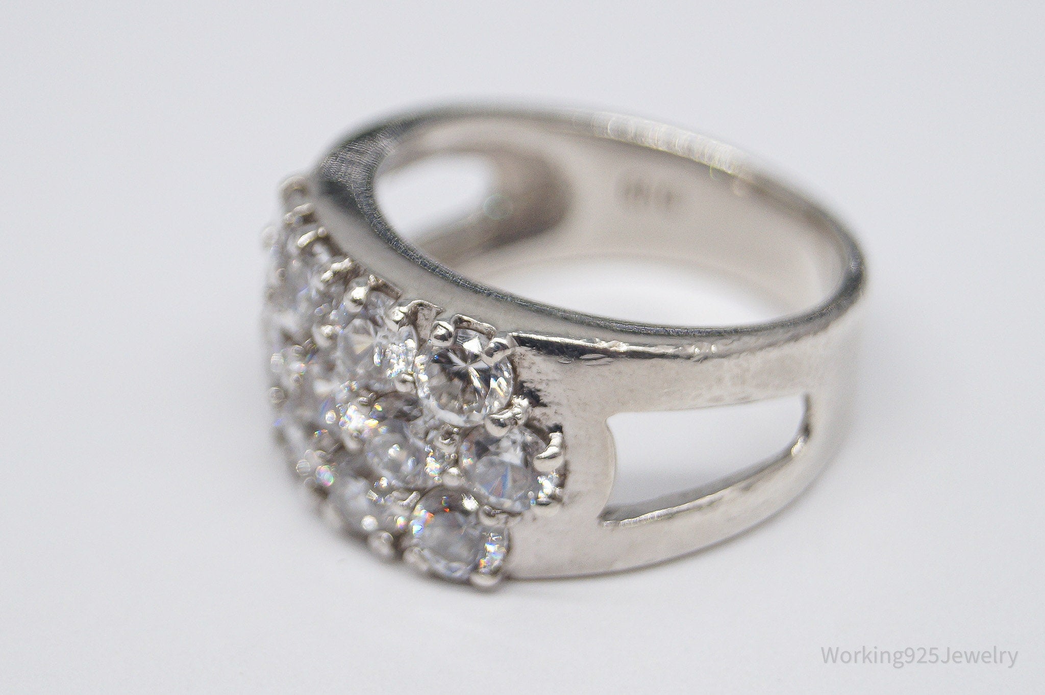 Vintage Cubic Zirconia Sterling Silver Band Ring - Size 6.75