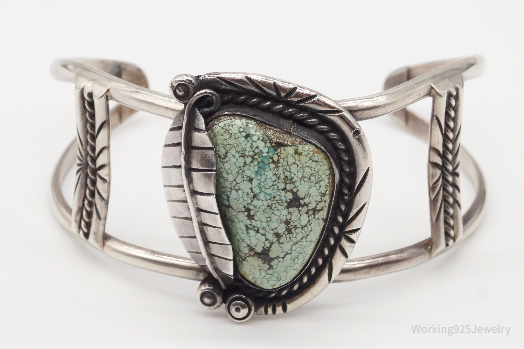 Vintage Native Handmade Unsigned Turquoise Silver Cuff Bracelet