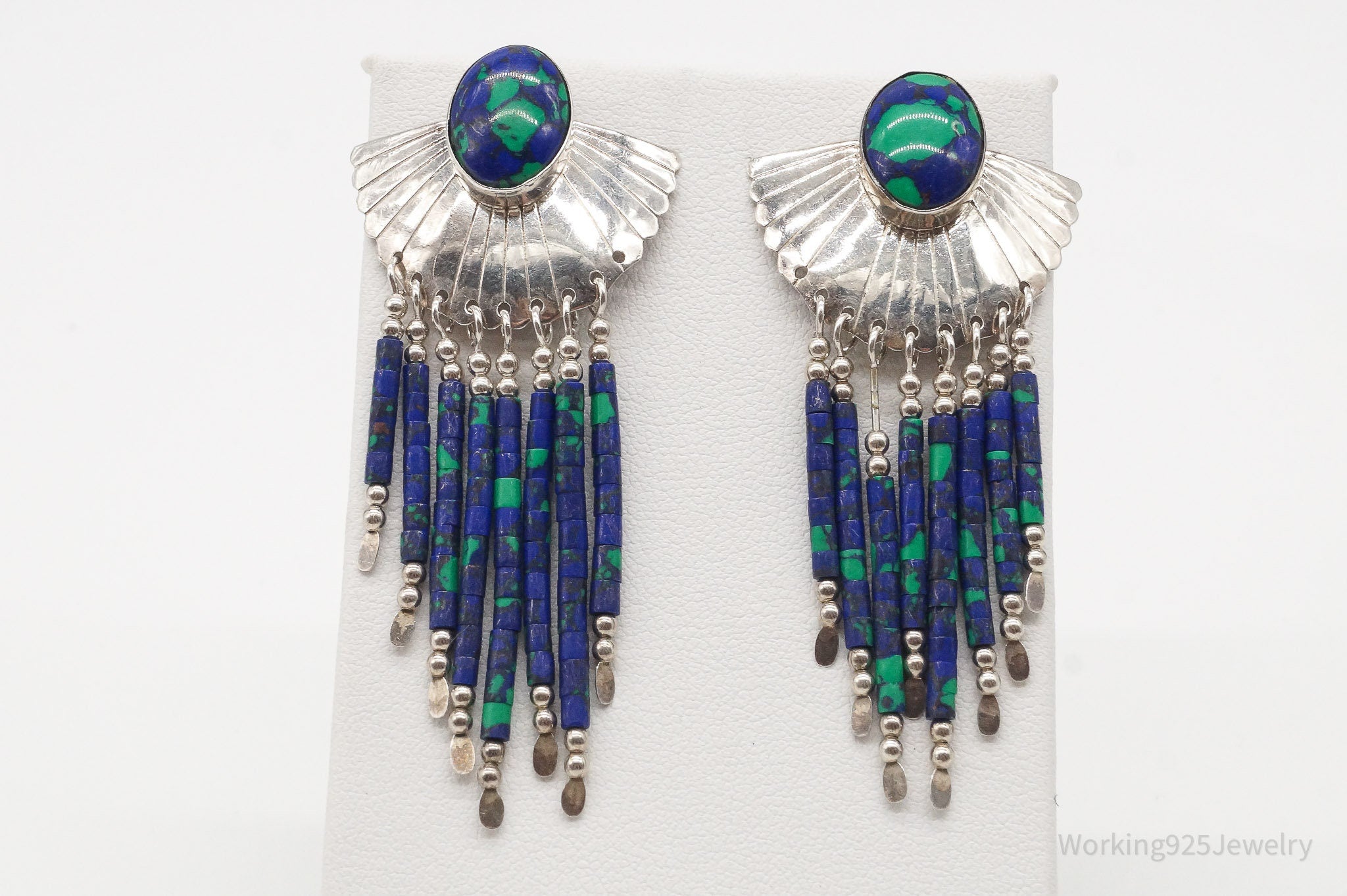 Vintage Native American Azurite Sterling Silver Earrings