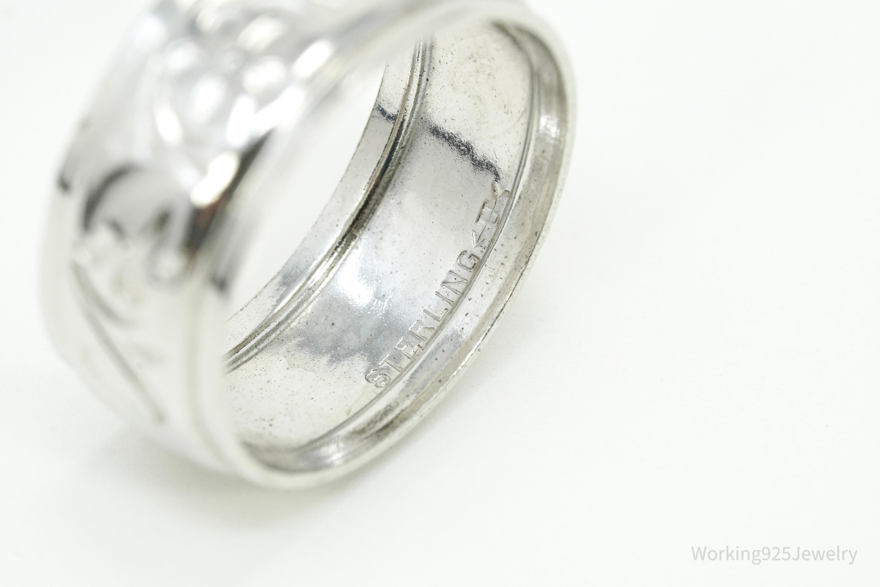 Antique Uncas Mfg. Co. Flowers Sterling Silver Band Ring - Size 5