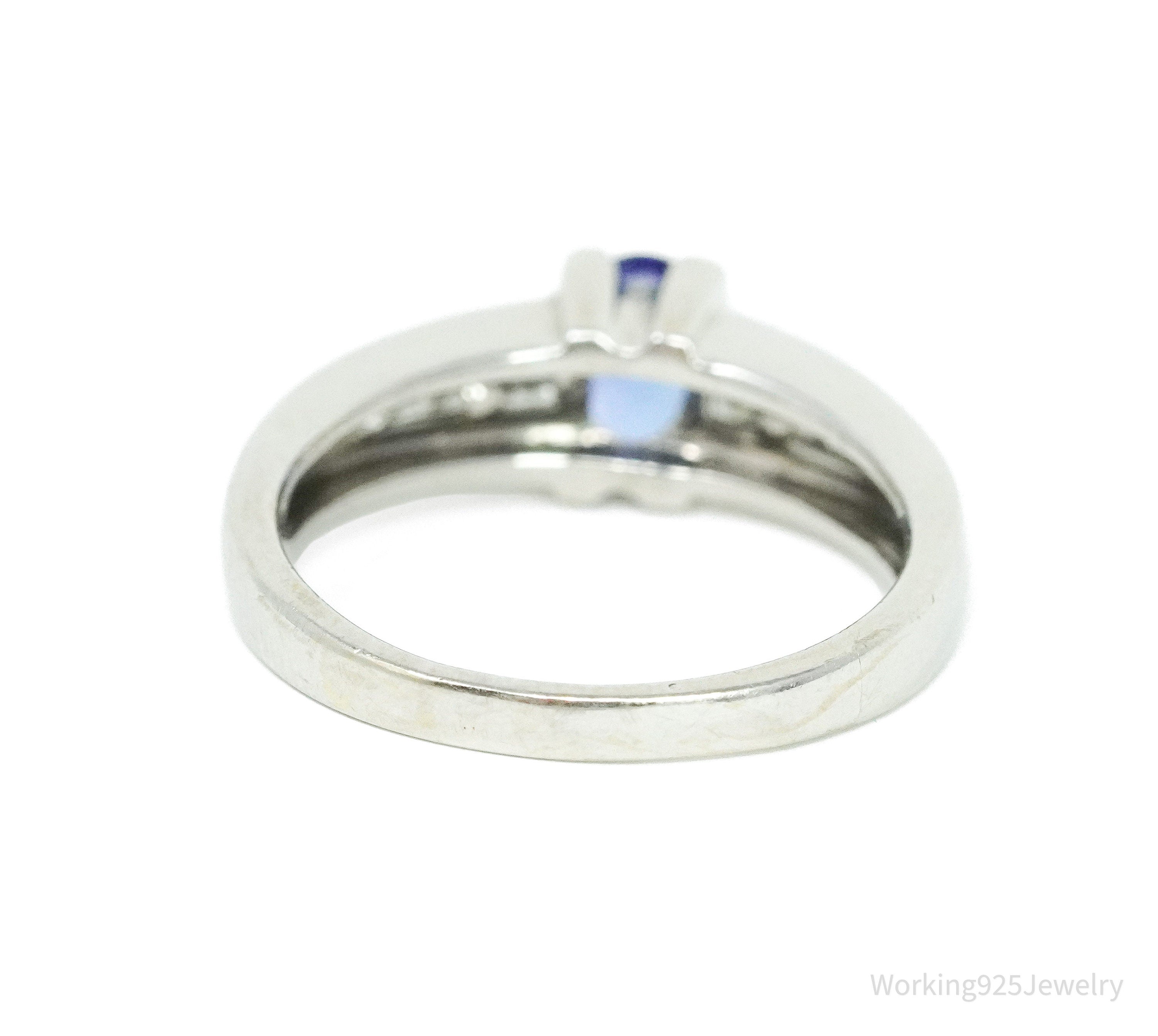 14K White Gold, Diamond & Oval Tanzanite Cocktail Ring - Size 9