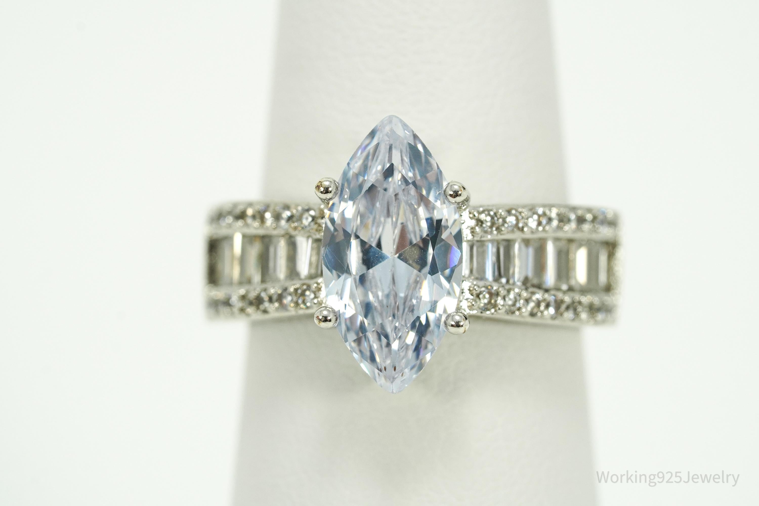 Vintage Faux Diamond Sterling Silver Plated Ring - Size 6.75