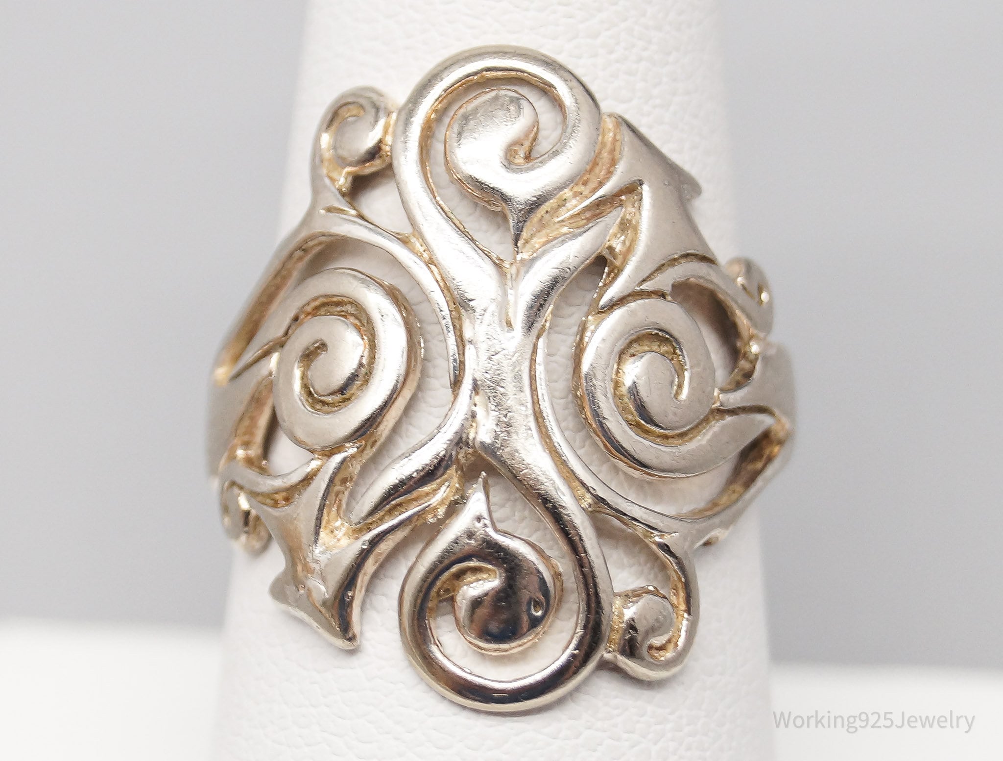 Vintage Scrolls Swirls Openwork Sterling Silver Ring - Size 8