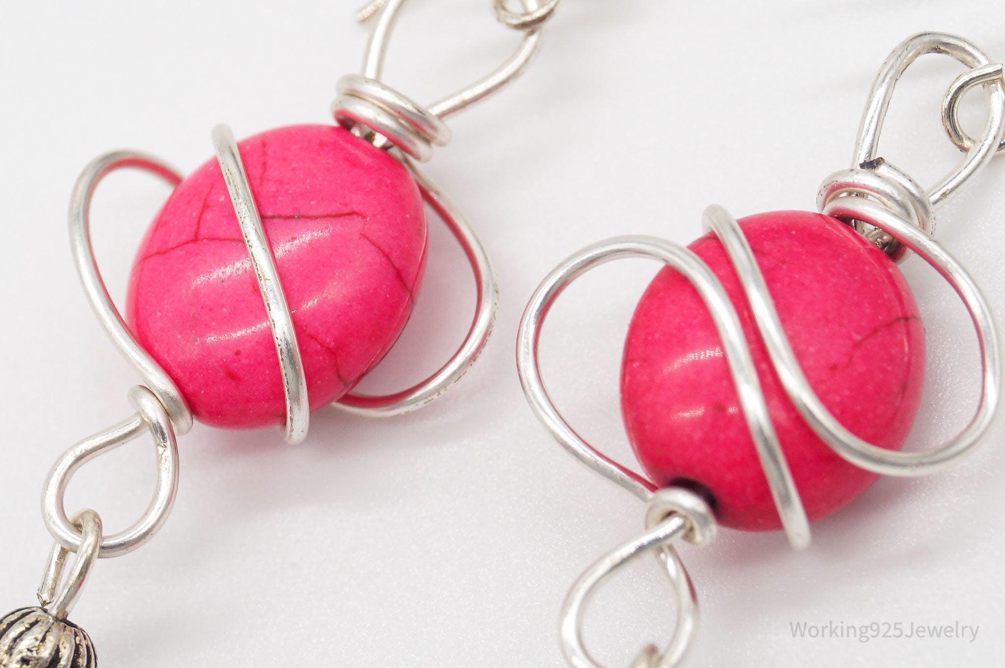 Vintage Pink Howlite Silver Earrings