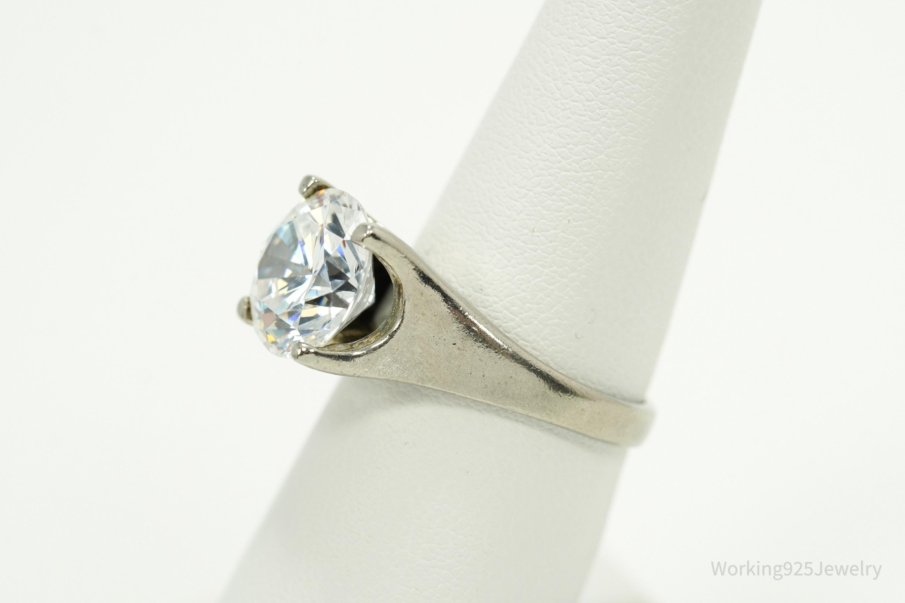 Vintage Large Diamonique Cubic Zirconia Sterling Silver Ring - Size 7.25