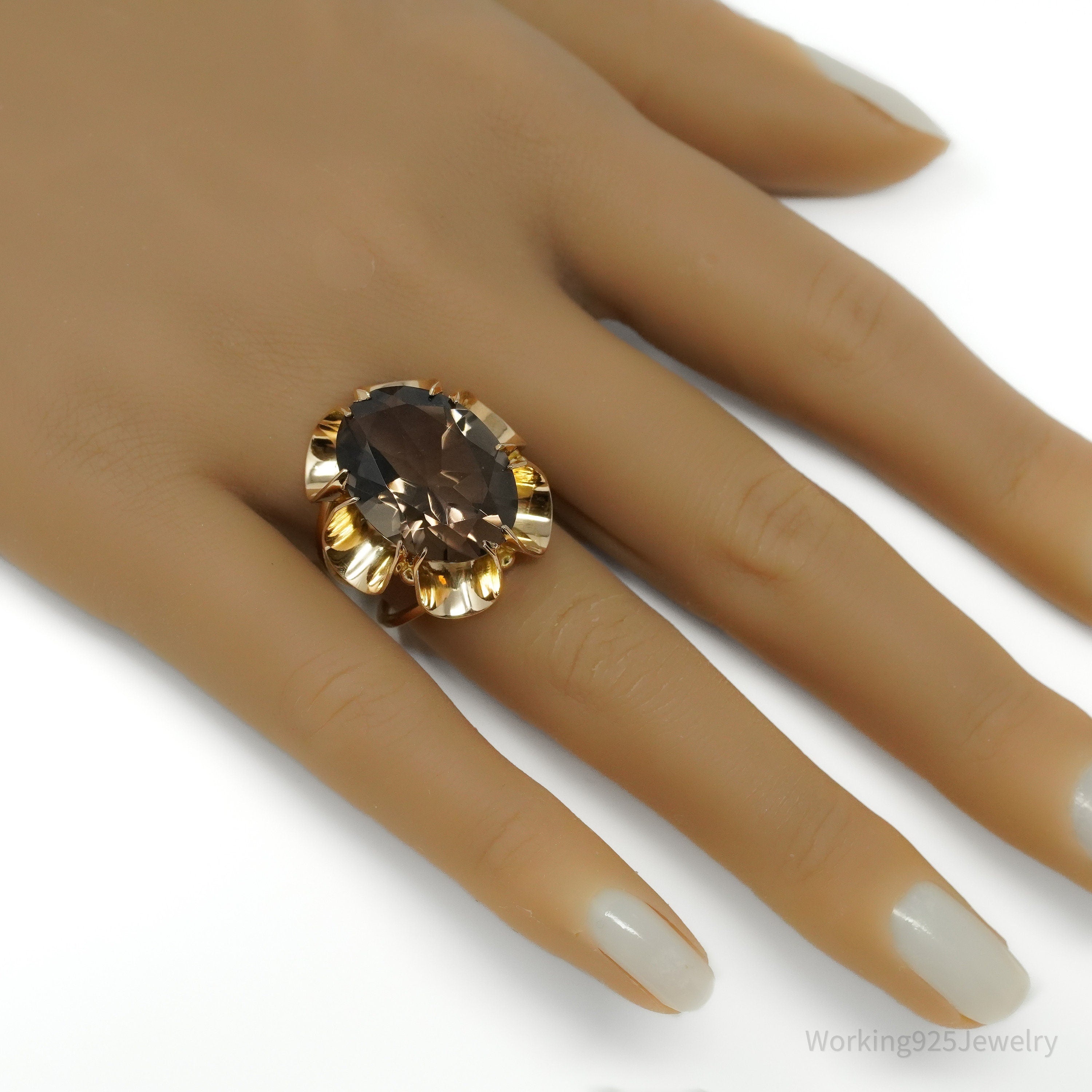 18K Yellow Gold Smoky Quartz Ring - Size 6.5